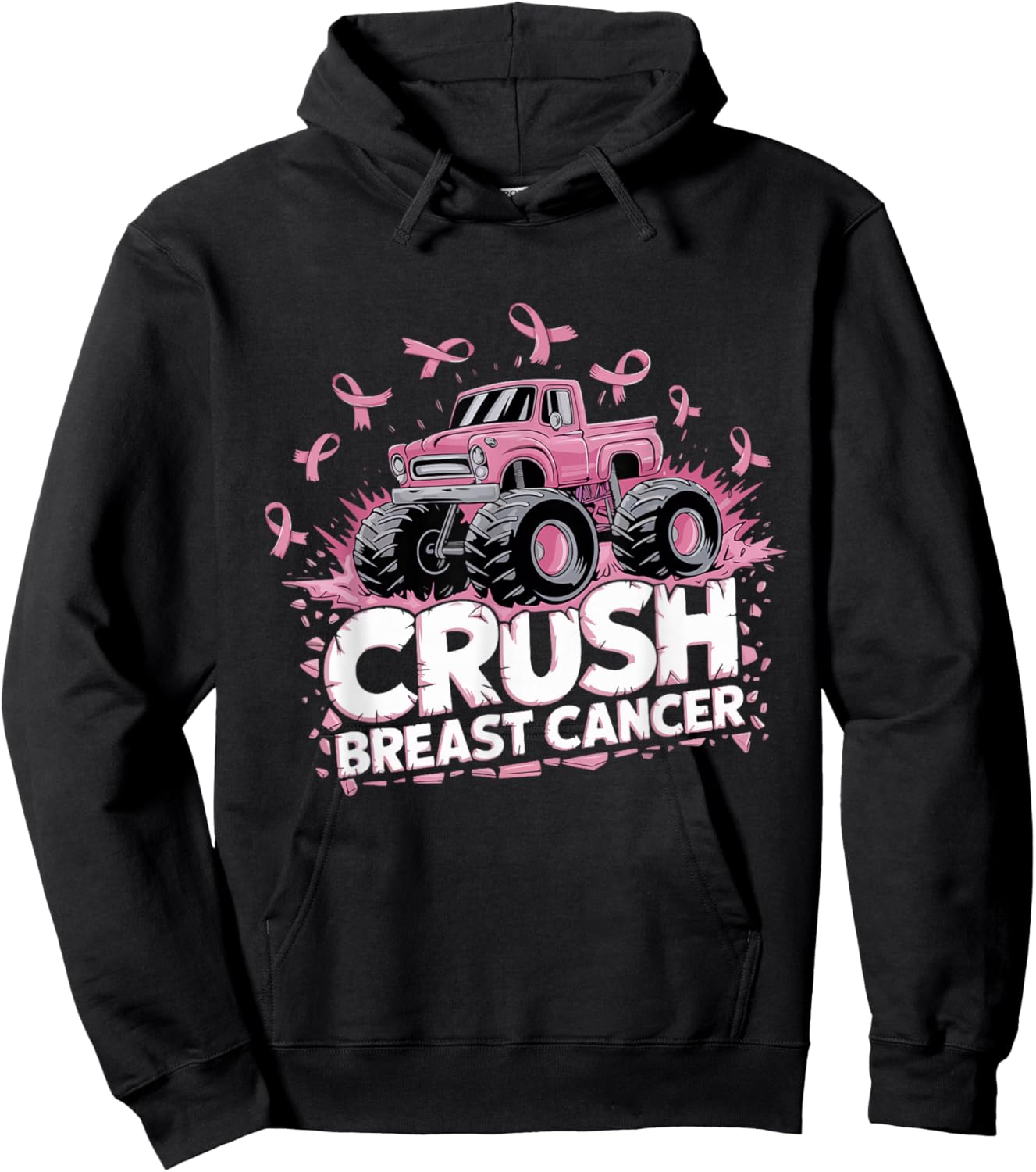 Crush Breast Cancer Pink Ribbon Adult Toddler Monster Truck Hoodie - Hoodie | Black