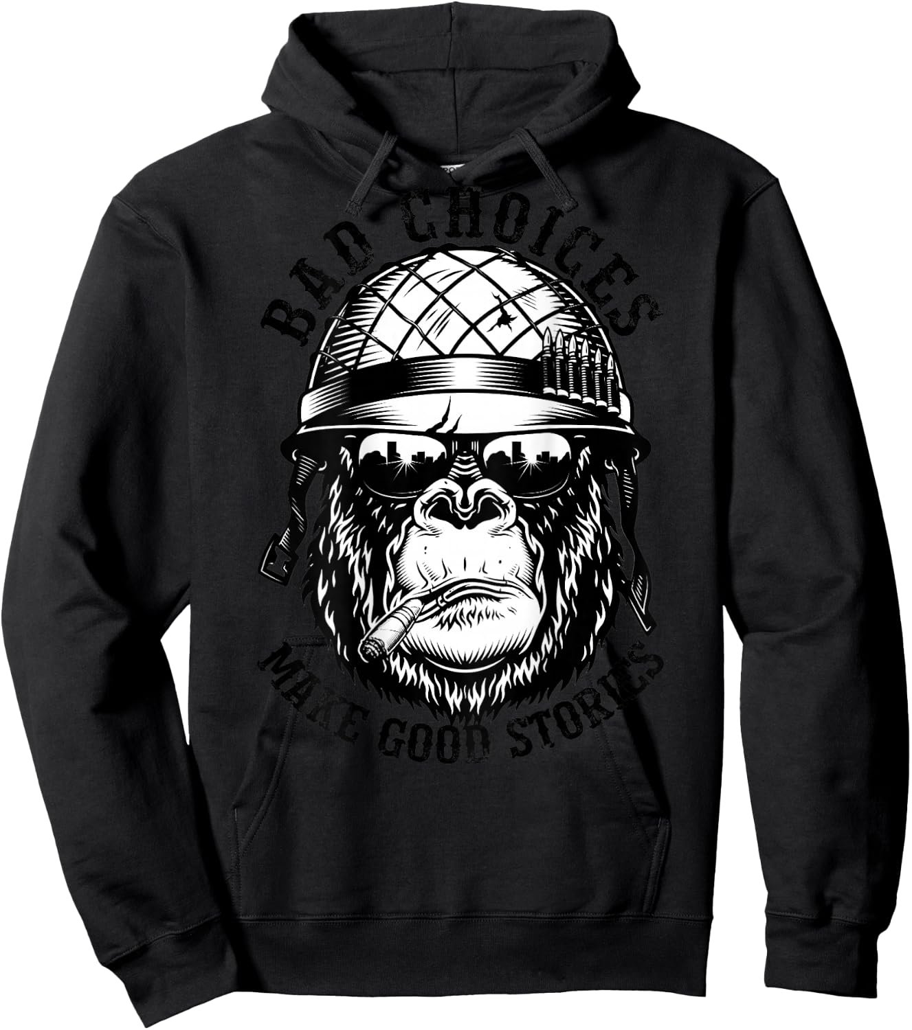 Funny Monkey Bad Choices Make Good Stories (On Back) Hoodie - Hoodie | Black
