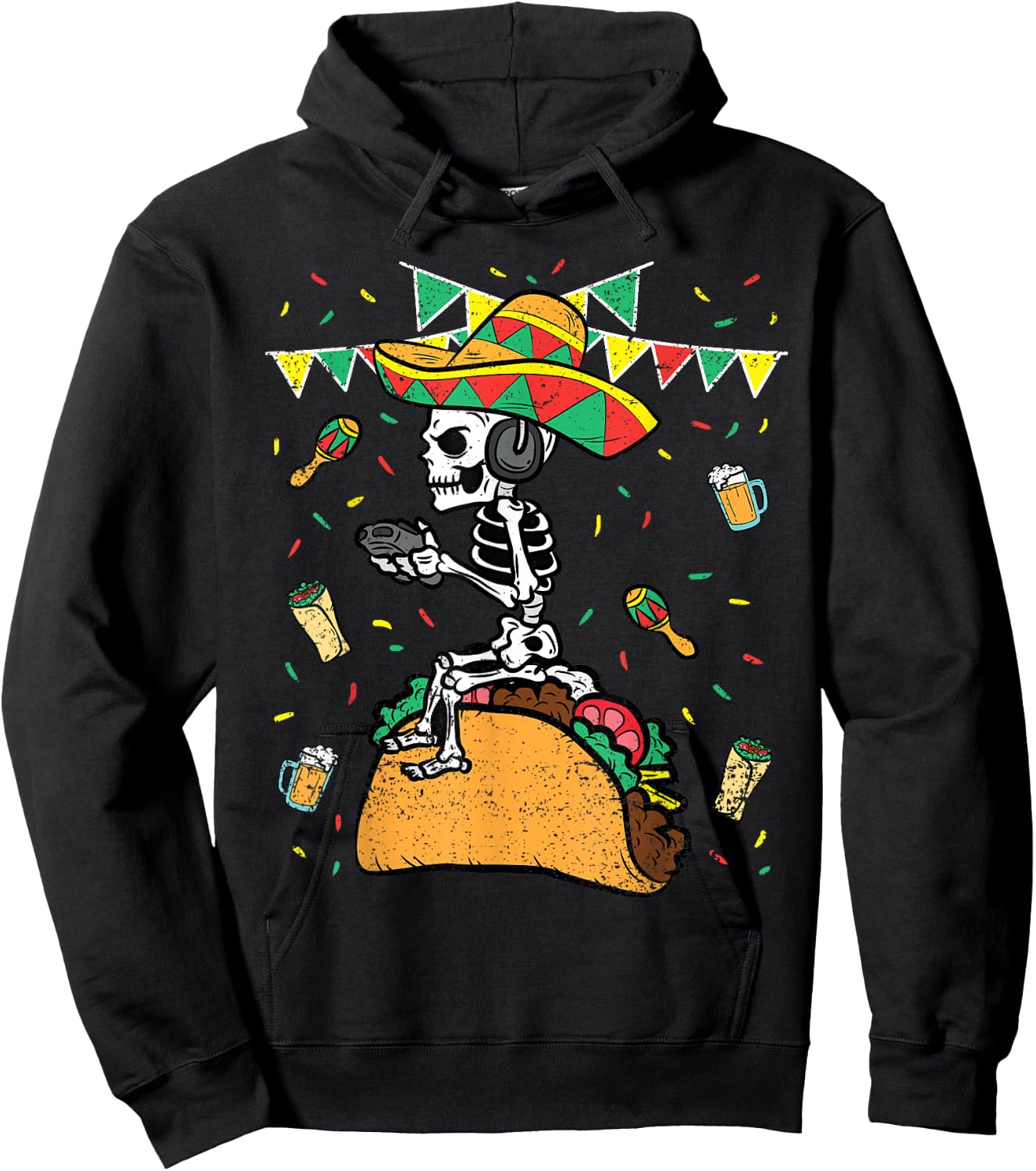 Skeleton Gamer Cinco De Mayo Gaming Taco Mexican Fiesta Hoodie - Hoodie | Black