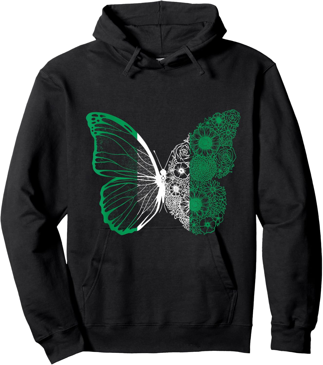 Nigerian Roots Nigeria Flag Nigerian Pride Butterfly Nigeria Hoodie - Hoodie | Black