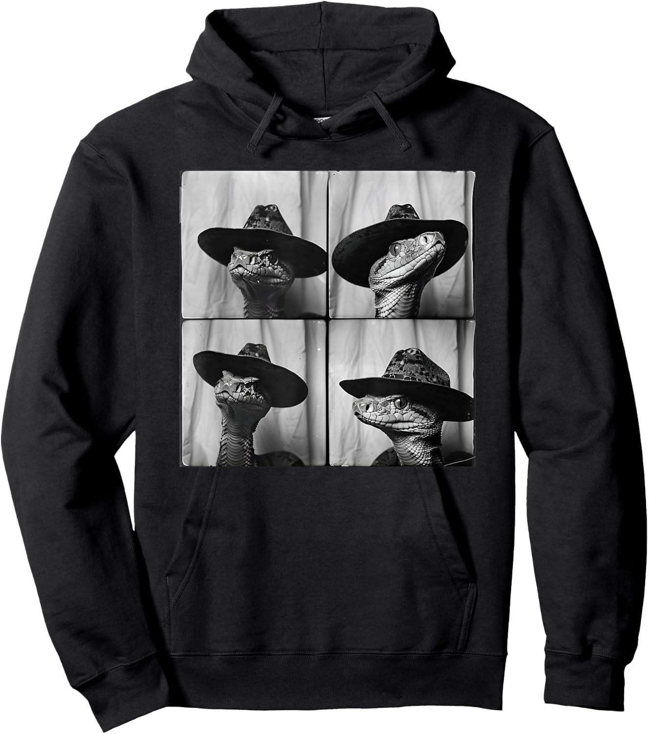 Snake in Cowboy Hat Funny Animal Photobooth Snake Owner Hoodie - Hoodie | Black