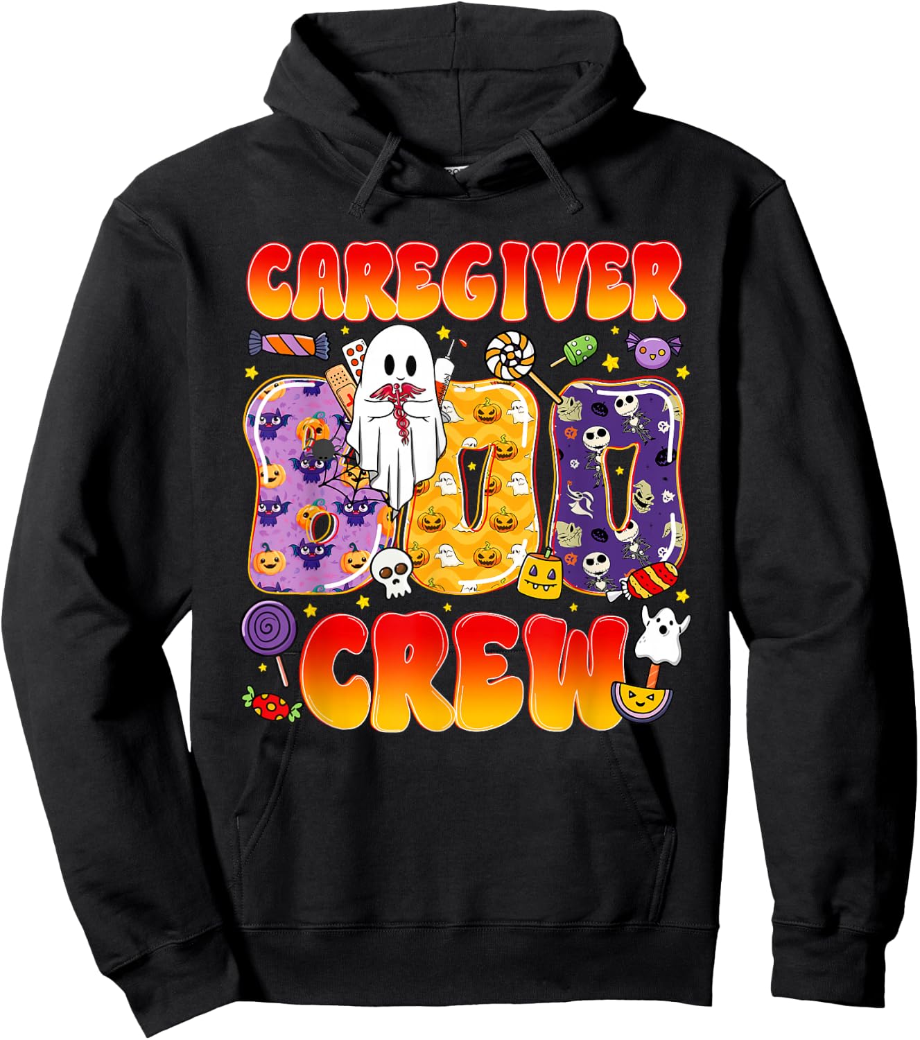 Caregiver Boo Crew Funny Halloween Hoodie - Hoodie | Black