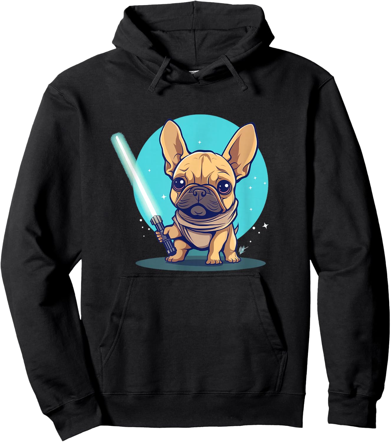 Cute Frenchie Holding Light Laser Saber Sword Dog Lover Gift Hoodie - Hoodie | Black