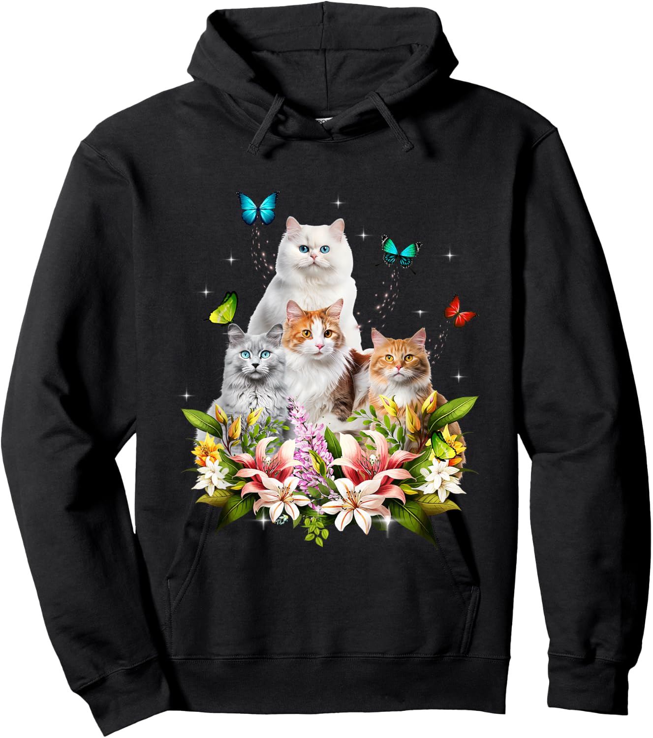 Kitten Lover Cute Cat Flower Butterfly Kitten Pet Animal Hoodie - Hoodie | Black