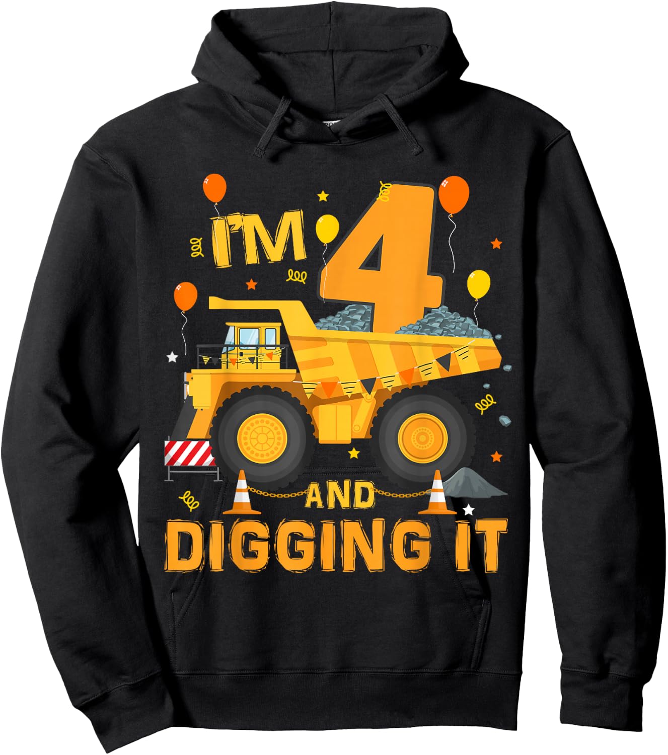 I'm 4 Year Old Digging It 4th Birthday Construction Truck Hoodie - Hoodie | Black