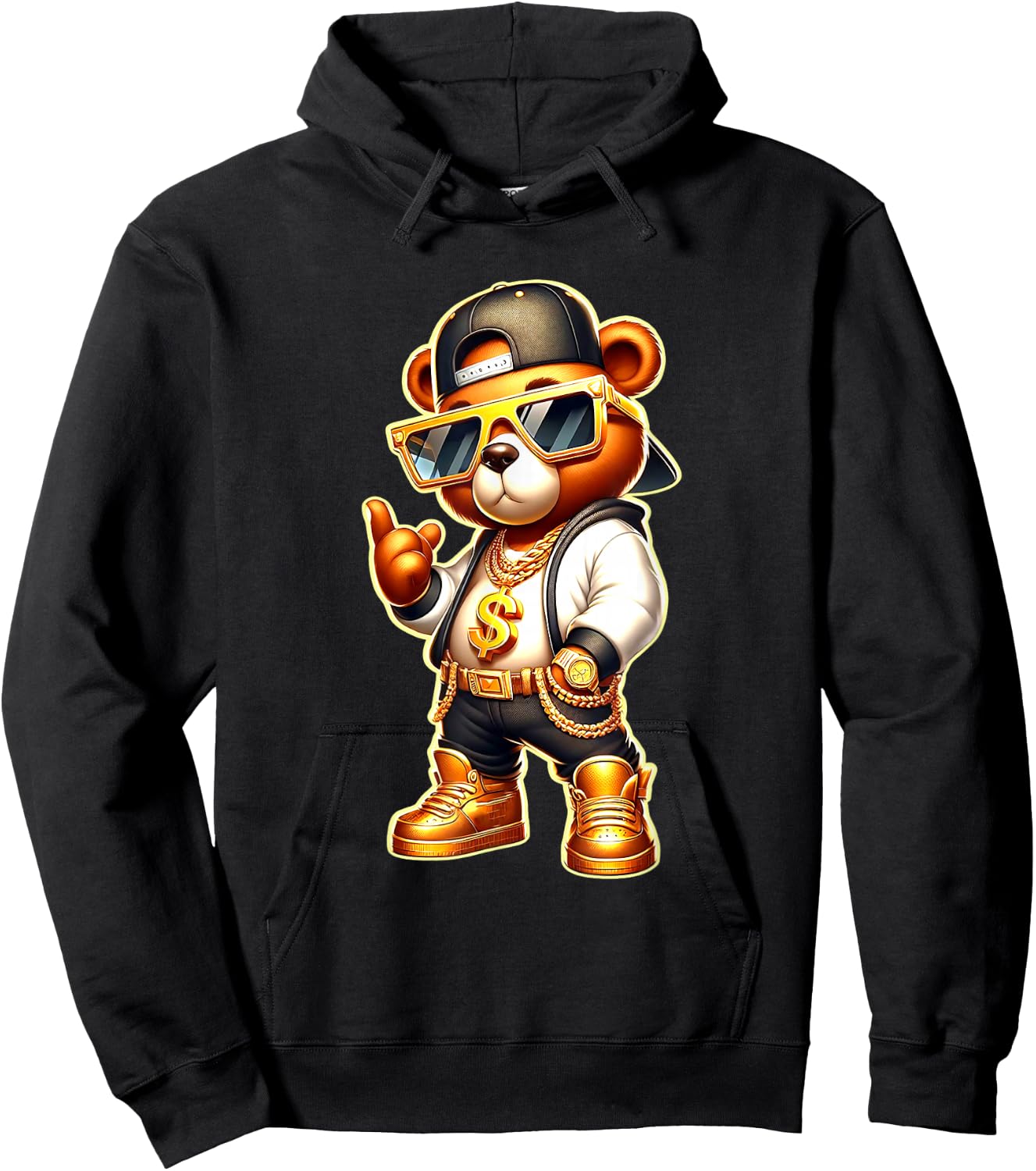 Golden Teddy Bear Gangsta Hoodie - Hoodie | Black