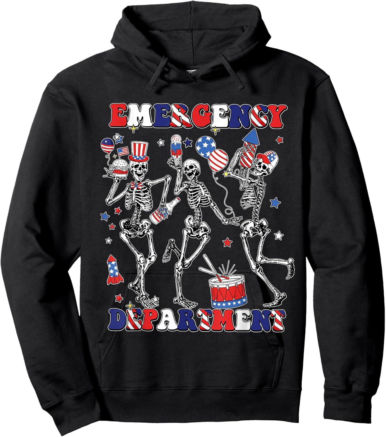 Department Skeleton Dancing ER Nurse 4th Of July Hoodie - Hoodie | Black