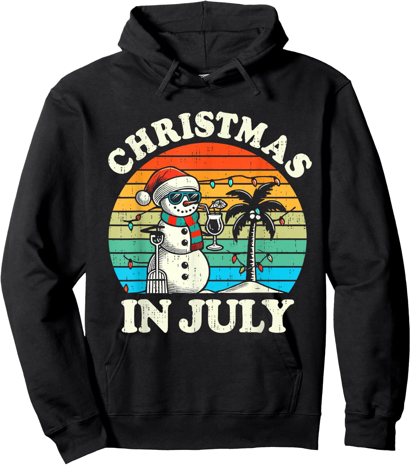 Vintage Christmas in July Snowman Summer Beach Vacation Xmas Hoodie - Hoodie | Black