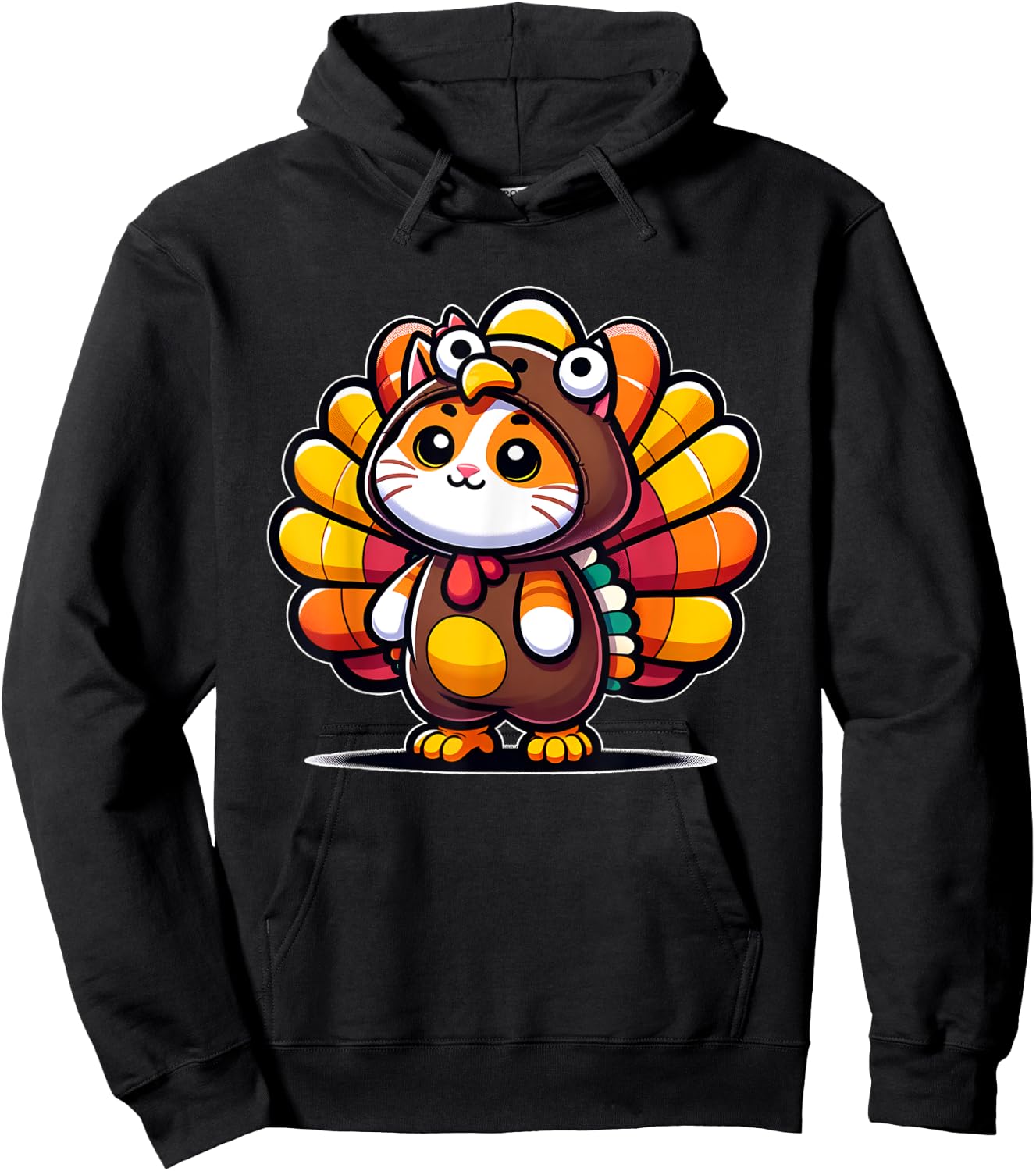 Pilgrim Cat in Turkey Disguise turkey costume Thanksgiving Hoodie - Hoodie | Black