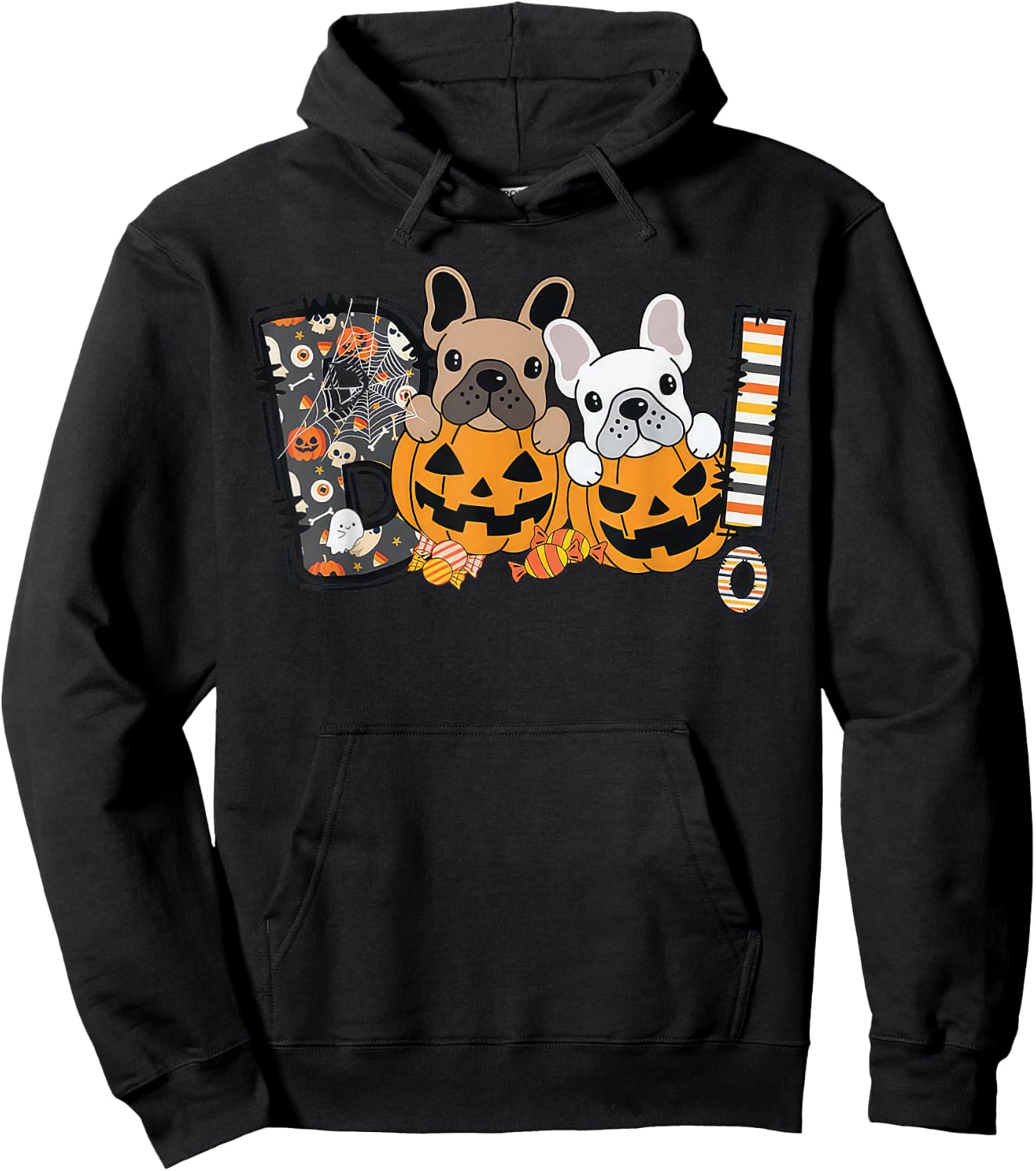 Boo French Bulldog Pumpkin Candy Dog Puppy Halloween Costume Hoodie - Hoodie | Black