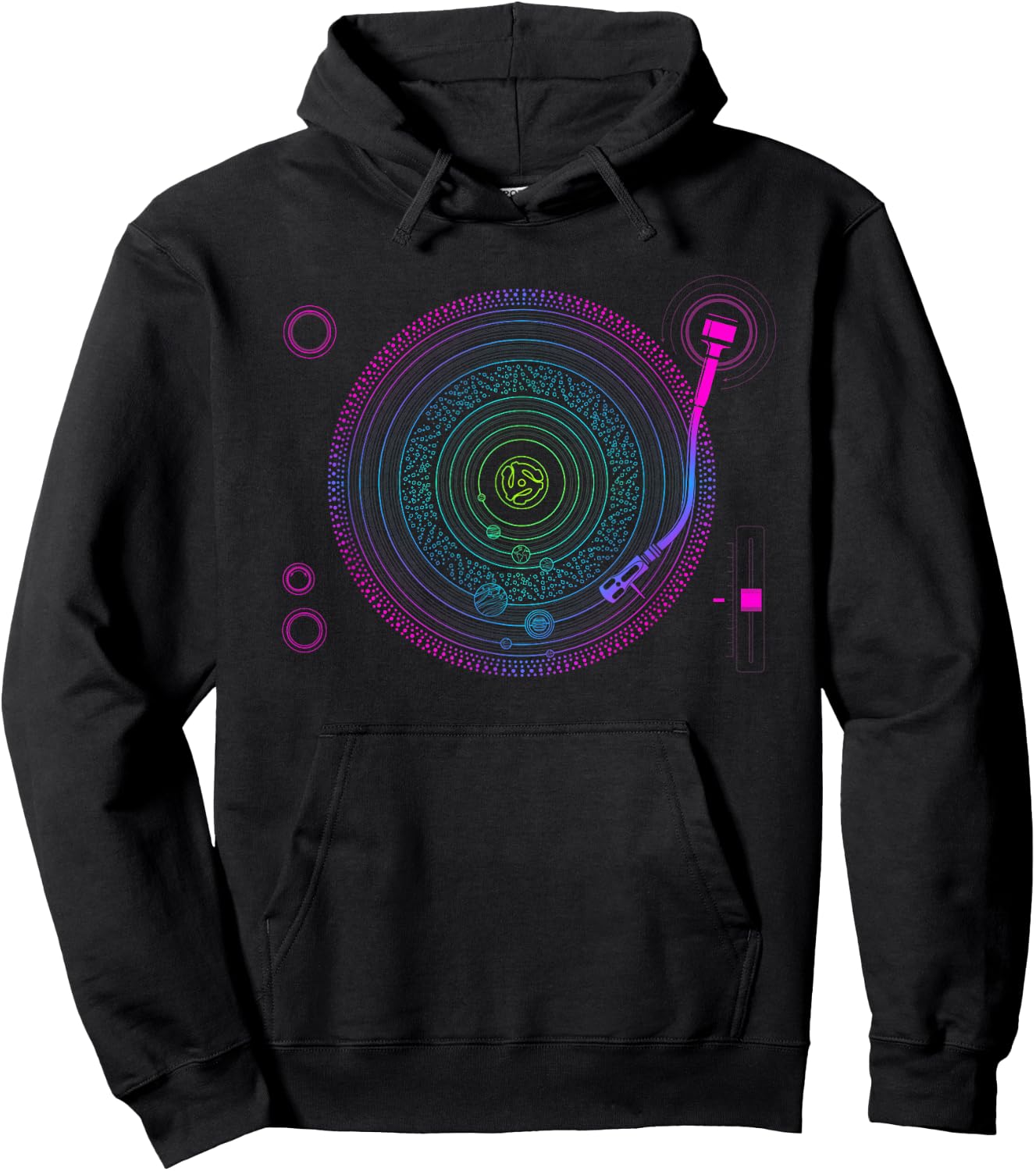 Space DJ Product - Solar System Retro Turntable EDM 3 Hoodie - Hoodie | Black