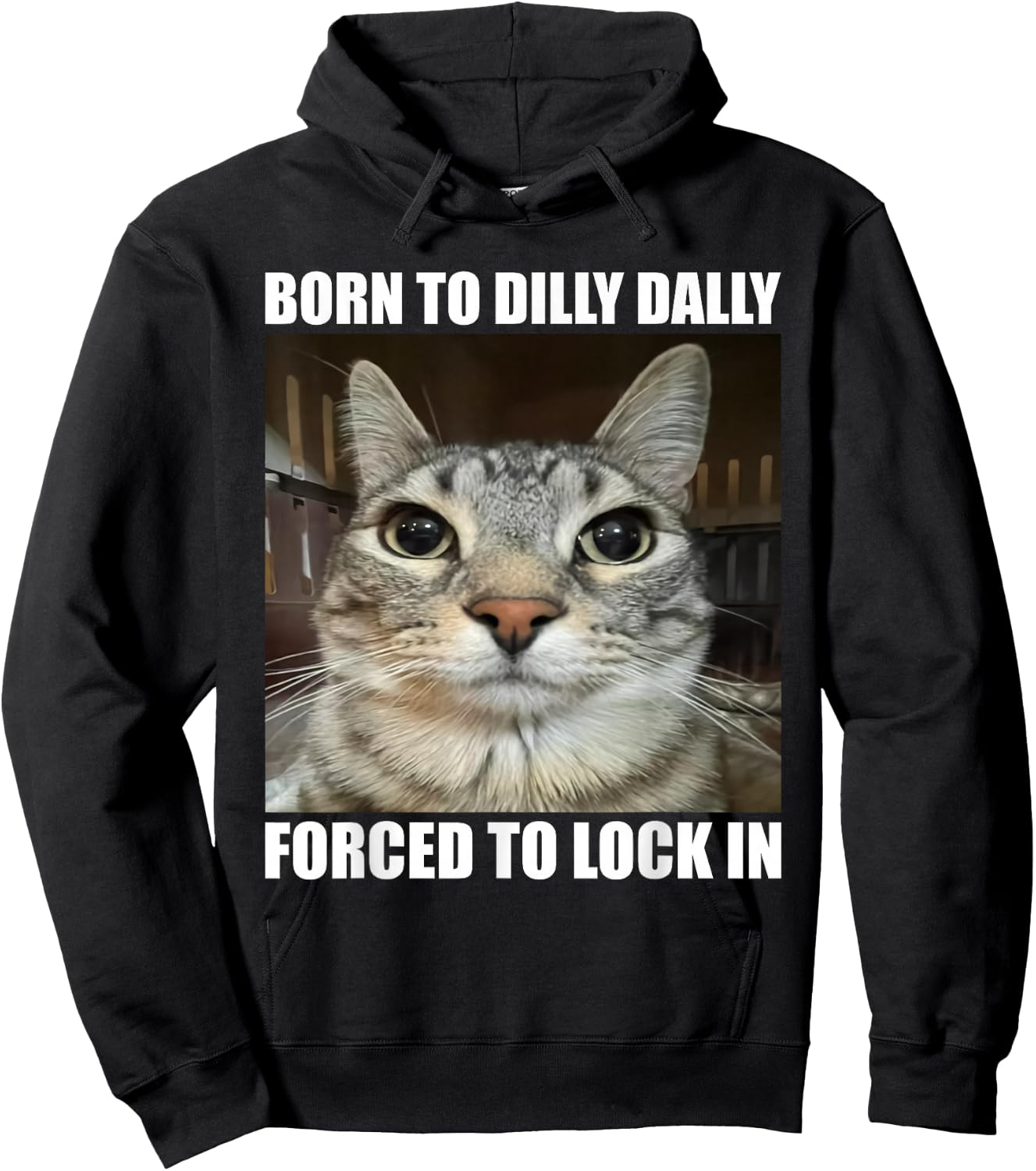 Born To Dilly Dallly Forced To Lock In Cat Lover Hoodie - Hoodie | Black