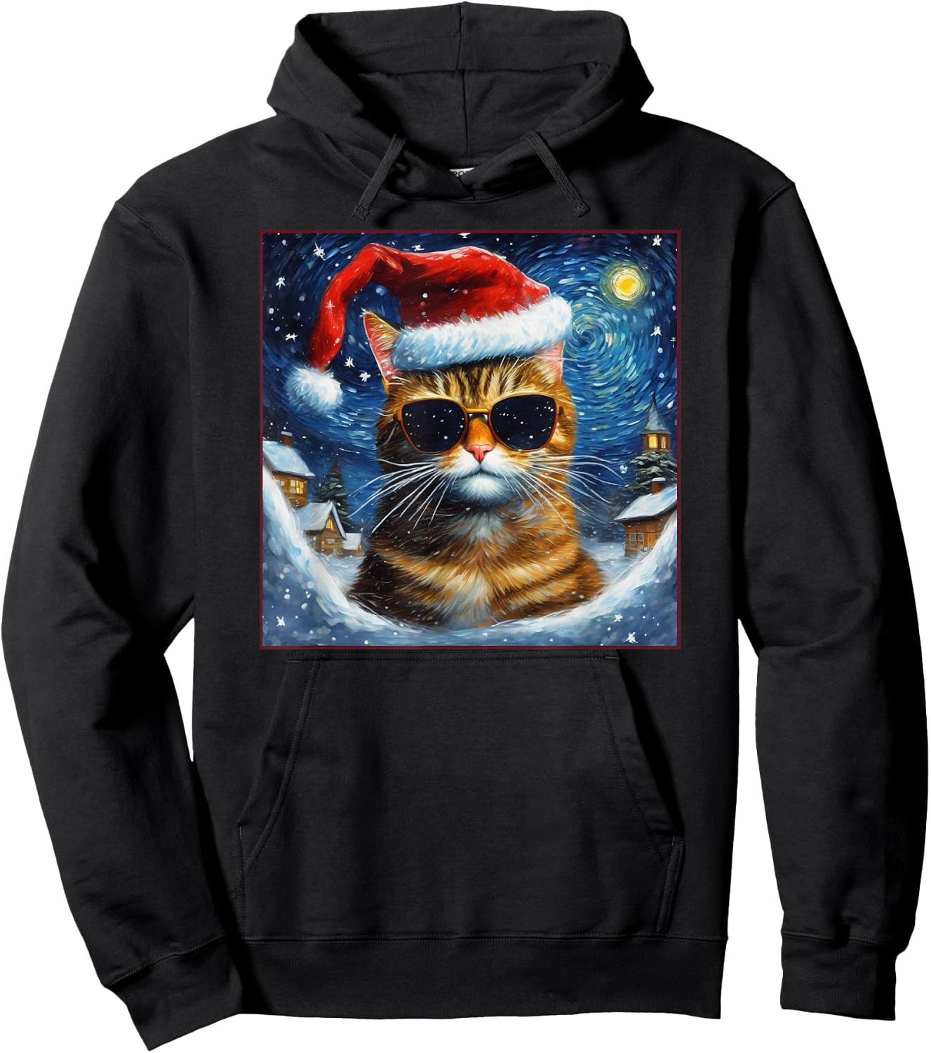Van Gogh Starry Night Orange Tabby Cat Christmas Hoodie - Hoodie | Black