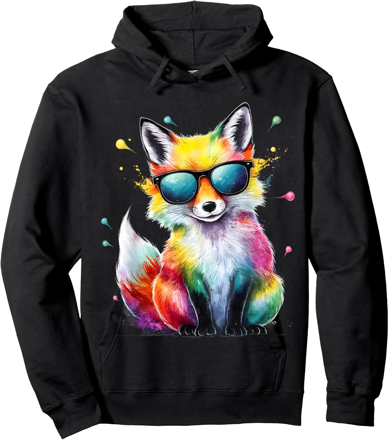 Fox Men Women Colorful Watercolor Fox Hoodie - Hoodie | Black