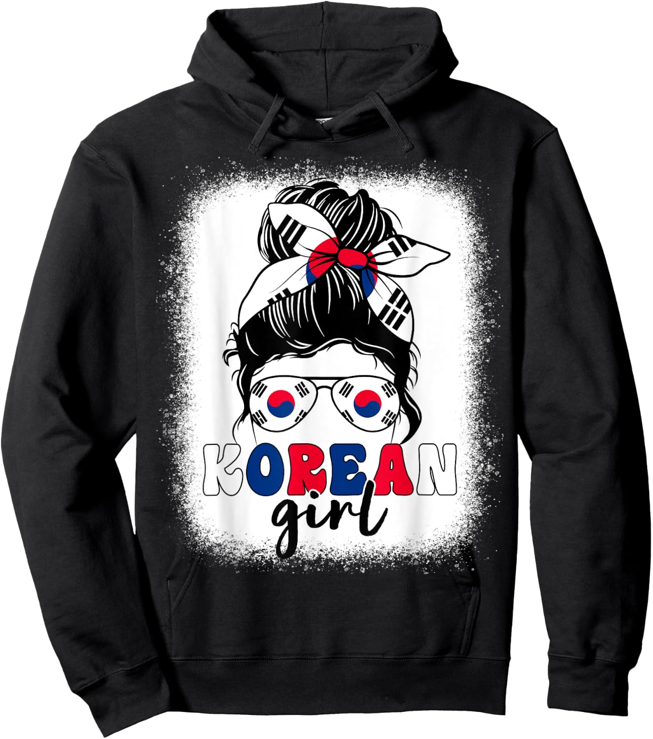 Korean Girl Messy Bun Korea Flag Patriotic Women Kids Hoodie - Hoodie | Black