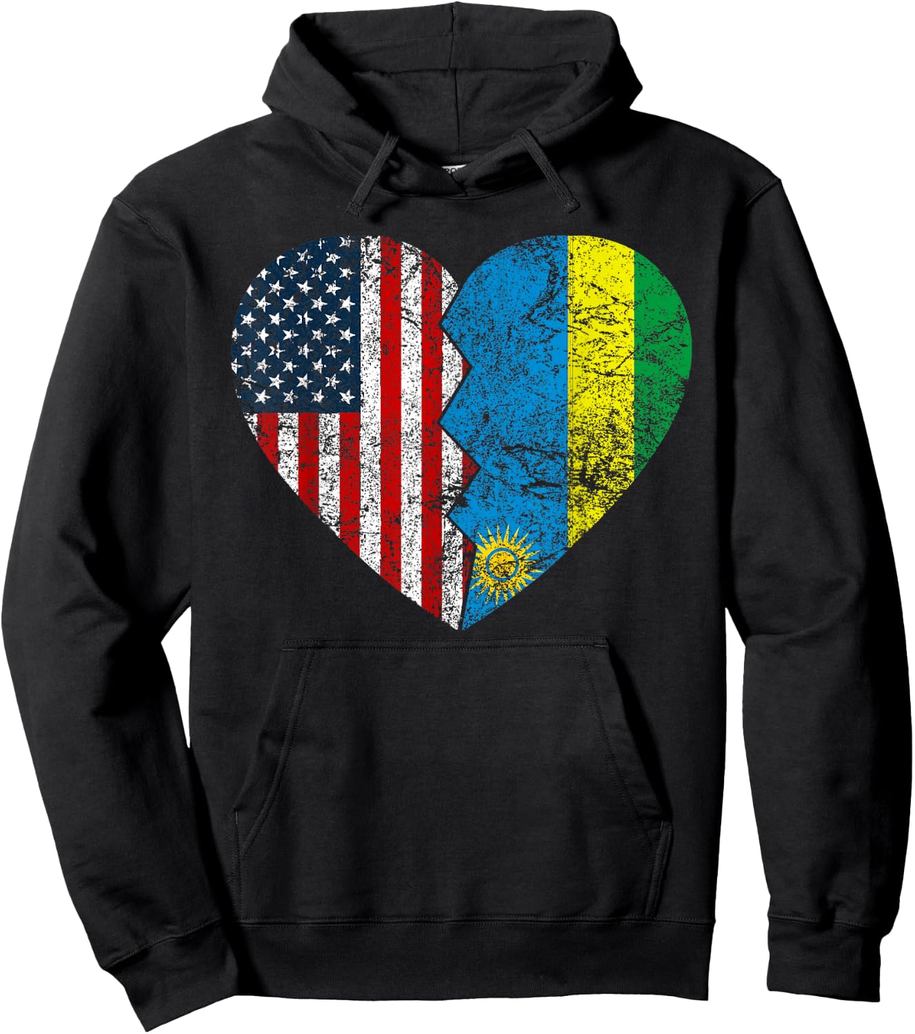 Rwandan American Flags Heart | United States Rwanda Roots Women Kids Men Hoodie - Hoodie | Black