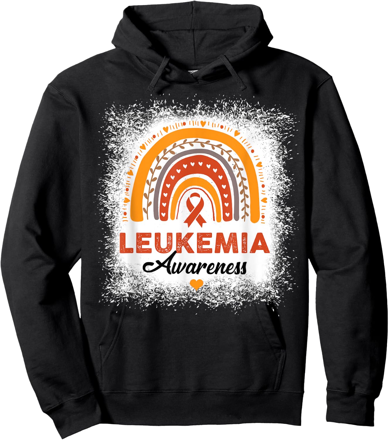 Bleached Leukemia Awareness Bleached Rainbow Orange Ribbon Hoodie - Hoodie | Black
