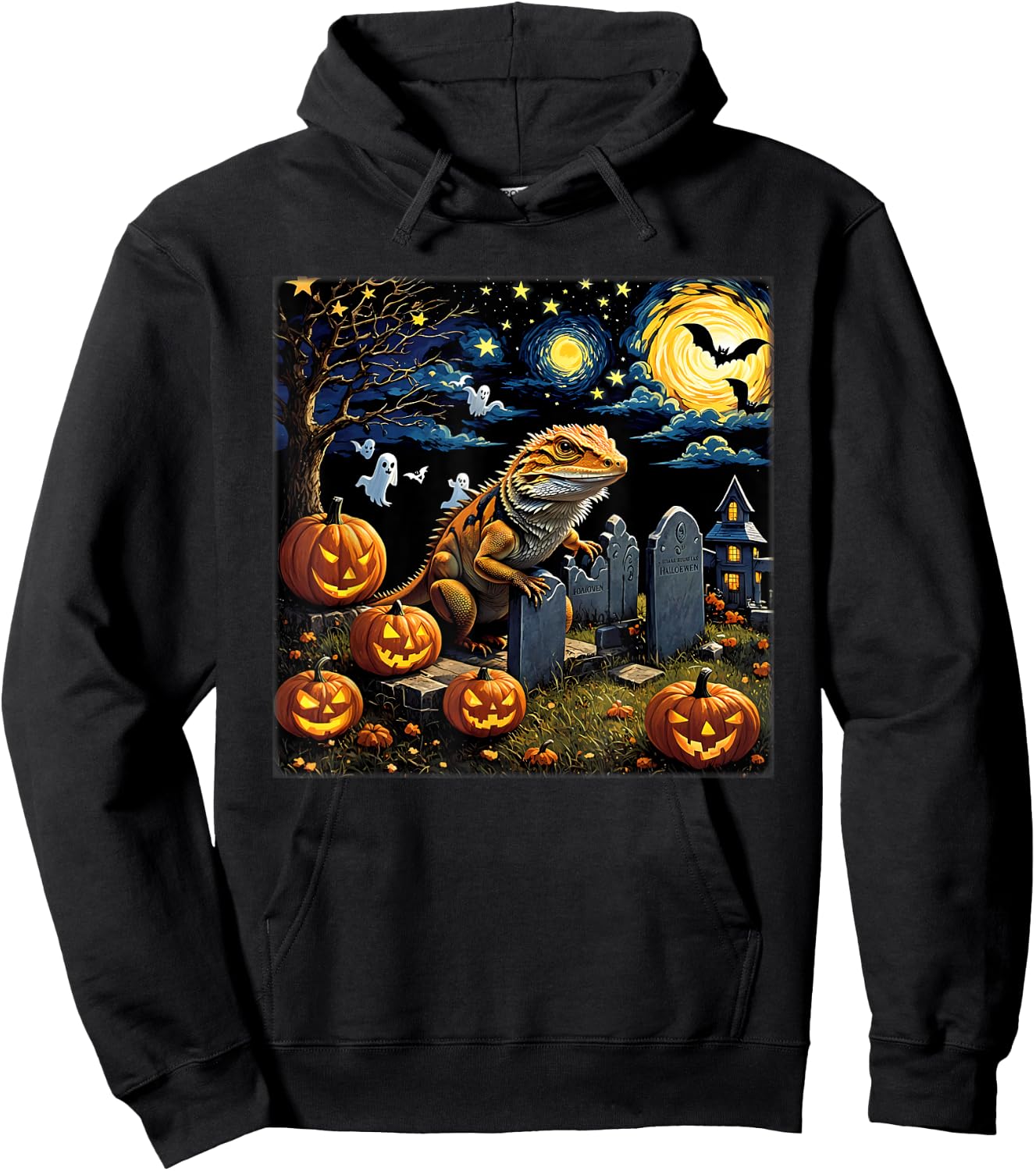 Spooky Halloween Bearded Dragon Starry Night Hoodie - Hoodie | Black