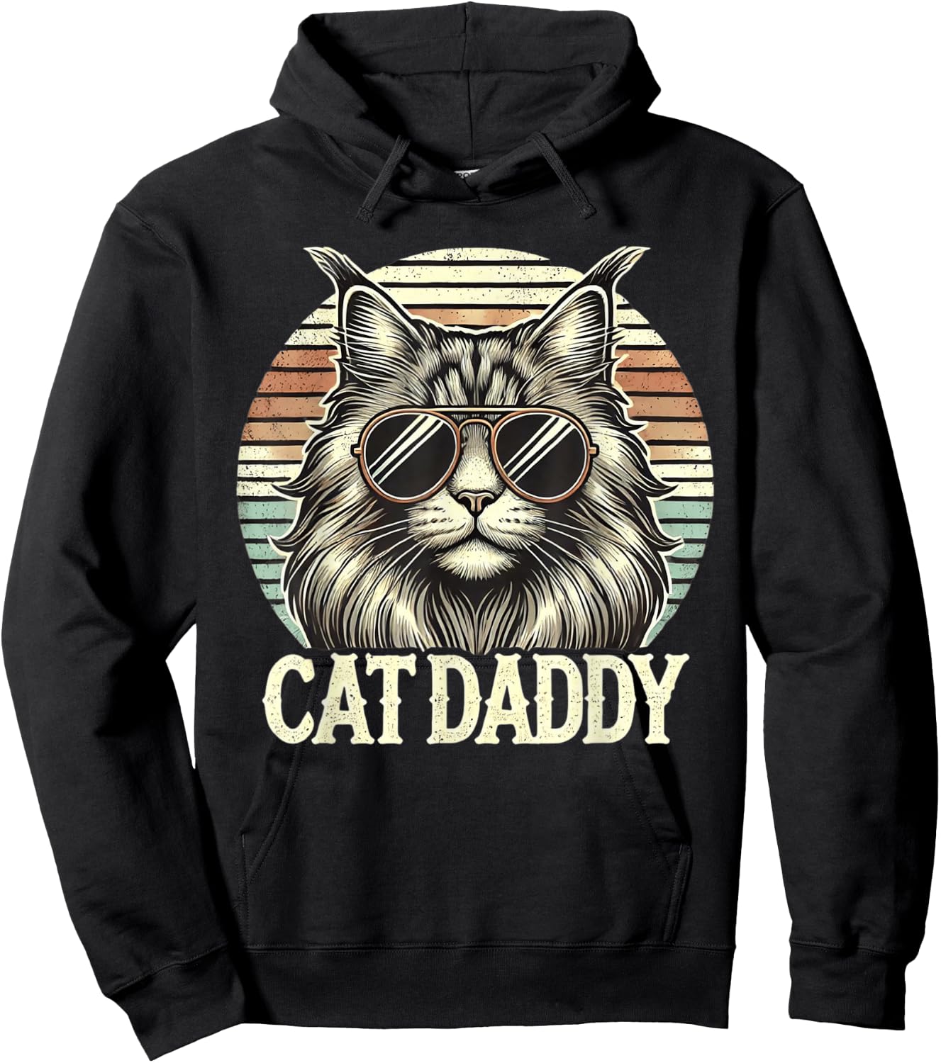 Cat Daddy Cool Maine Coon Cat Father's Day Retro Cat Dad Hoodie - Hoodie | Black