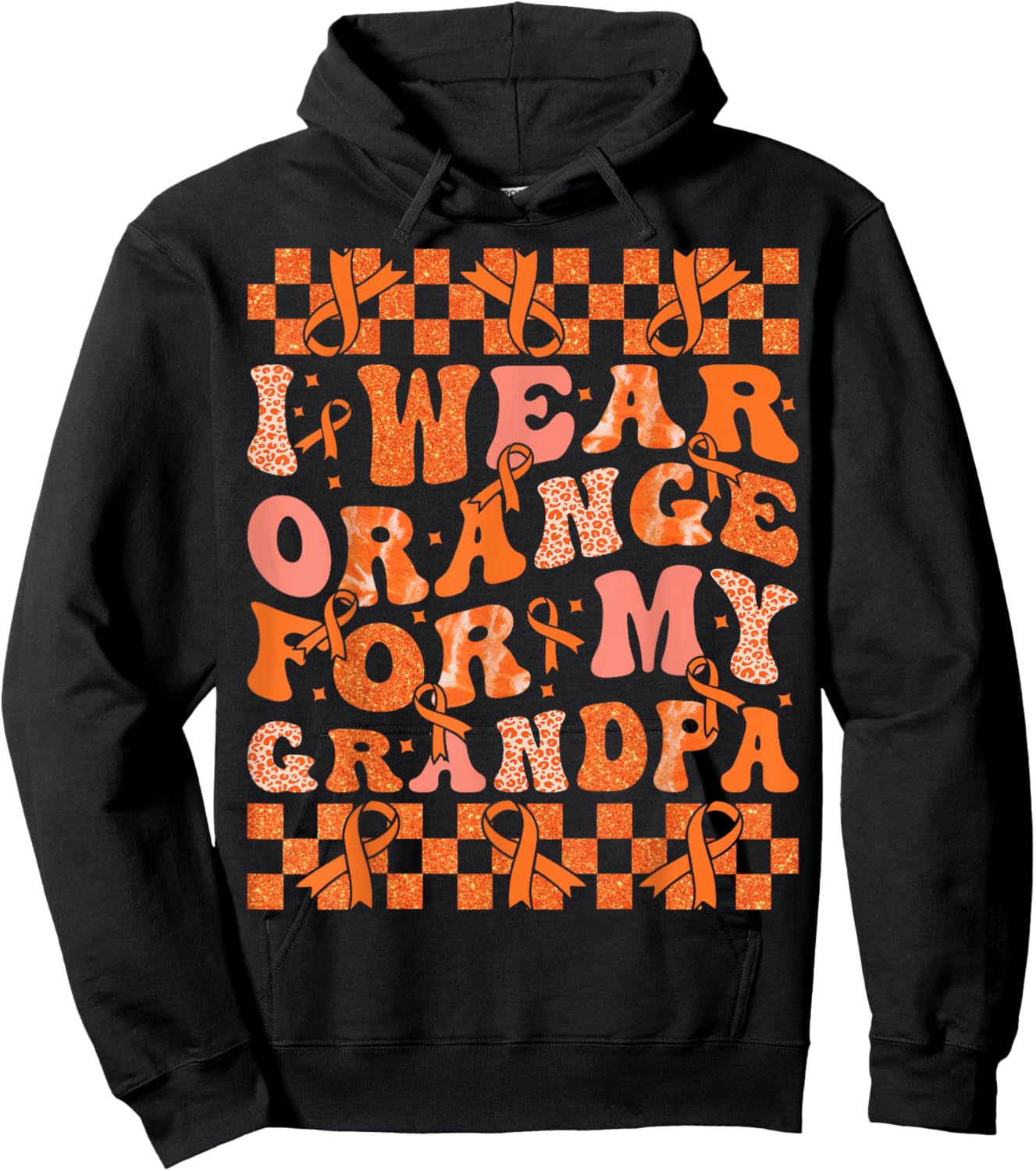 I Wear Orange For My Grandpa Leukemia Cancer Orange Ribbon Hoodie - Hoodie | Black