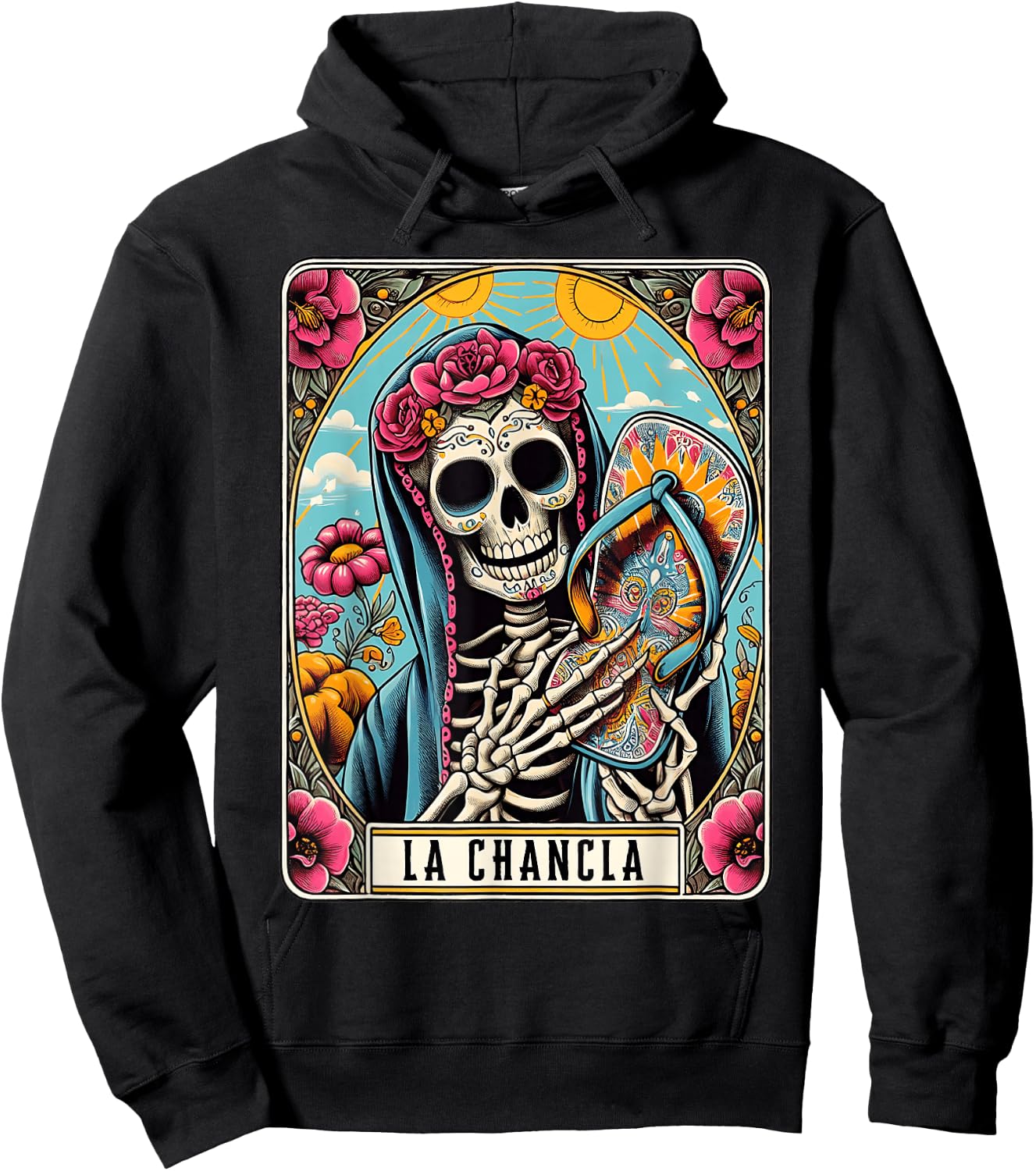 La Chancla Flip Flop Card Funny Mexican Mom Tarot Card Hoodie - Hoodie | Black
