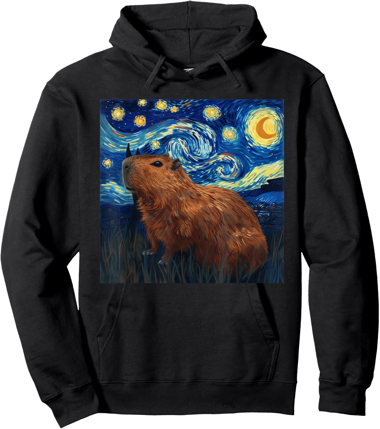 Capybara Van Gogh Style Starry Night Hoodie - Hoodie | Black