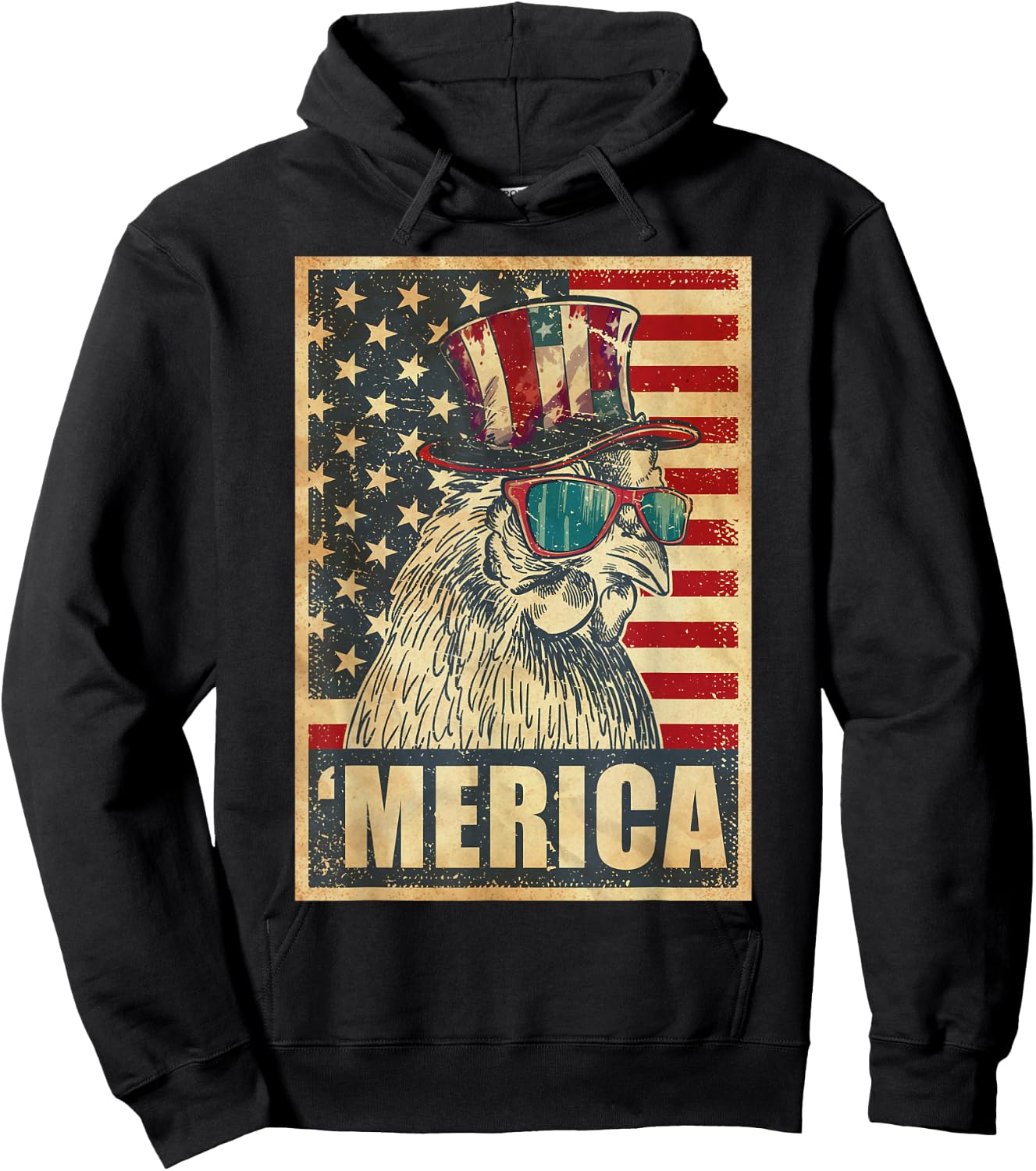 Chicken Merica Vintage American Flag 4th Of July Hoodie - Hoodie | Black