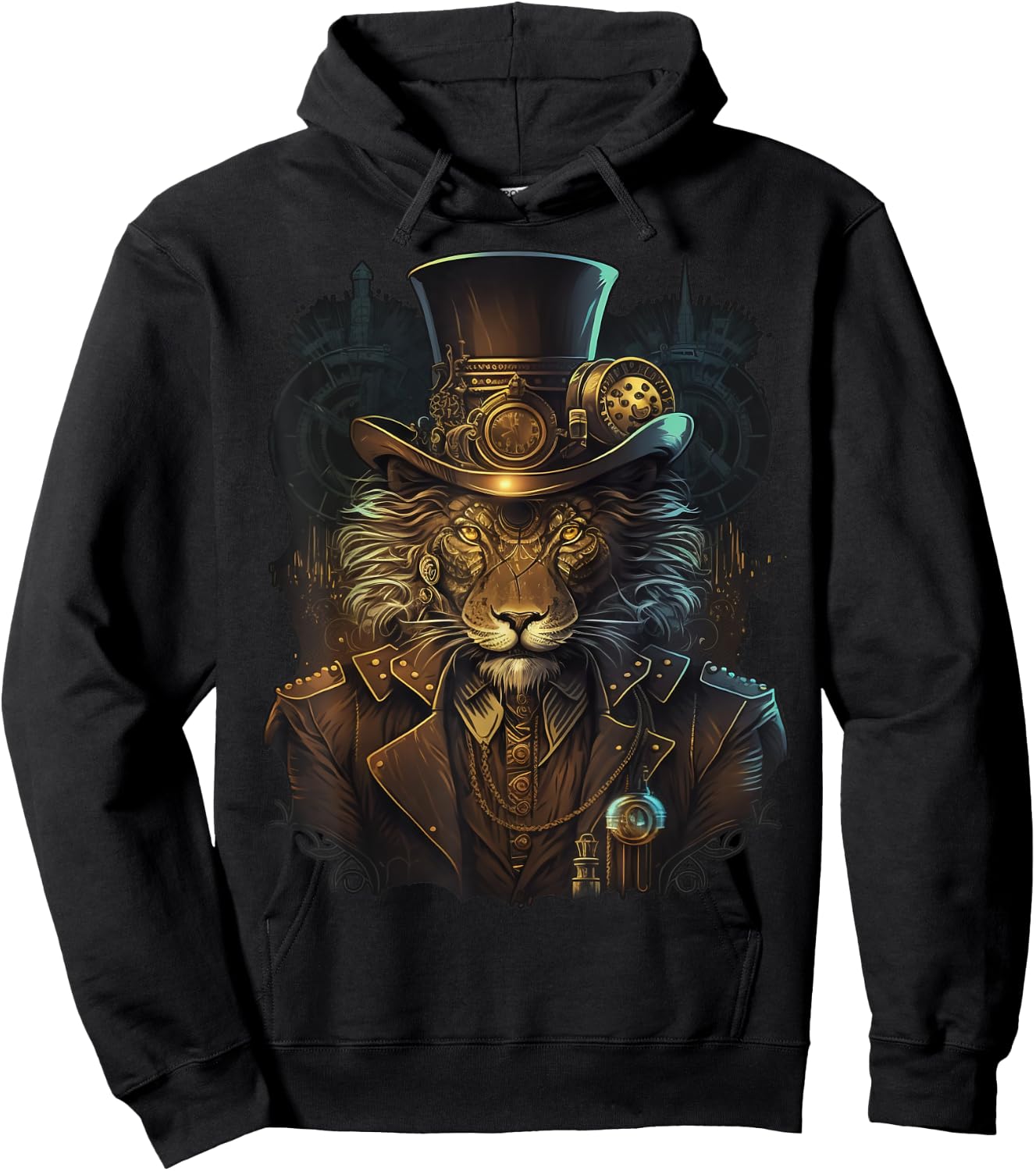 Lion Lover Steampunk Lion Women's Casual - Black, Small, Short Sleeve, Regular Fit, -Kids Hoodie - Hoodie | Black