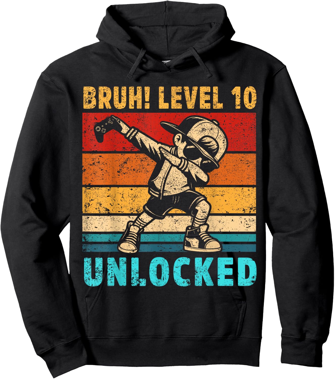 10 Year Old Birthday Dabbing Boy Bruh 10th Level Unlocked Hoodie - Hoodie | Black