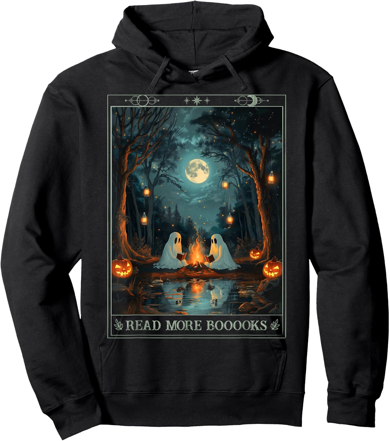 Read More Books Cute Spooky Ghost Reading Book Tarot Card Hoodie - Hoodie | Black