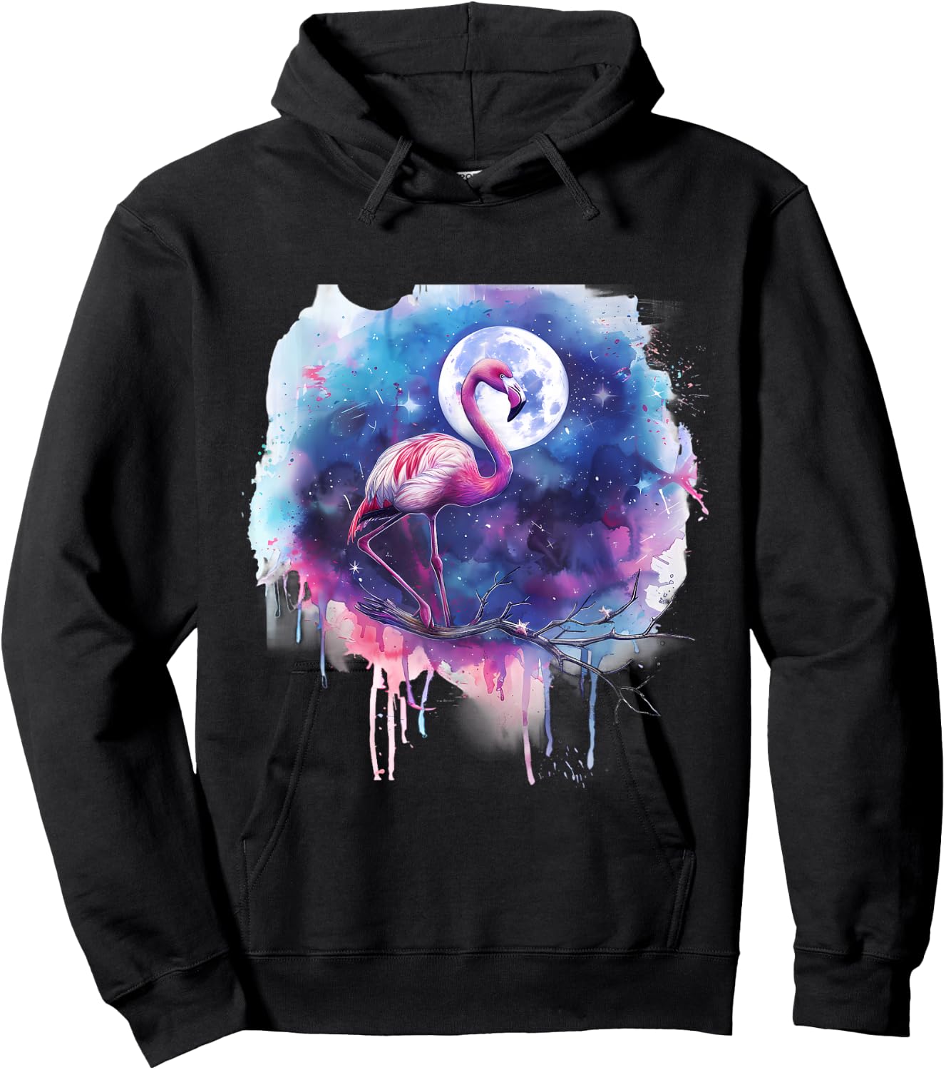 Pink Flamingo Bird Moon Wildlife Flamingo Lover Artwork Hoodie - Hoodie | Black