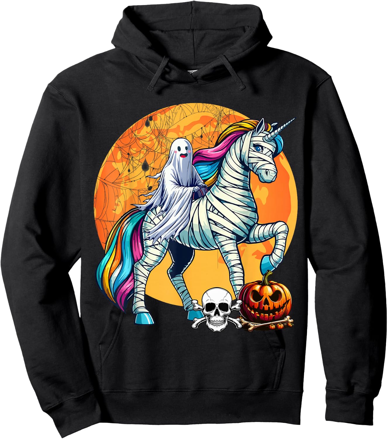 Boo Ghost Riding Unicorn Halloween Mummy Costume Kid Toddler Hoodie - Hoodie | Black