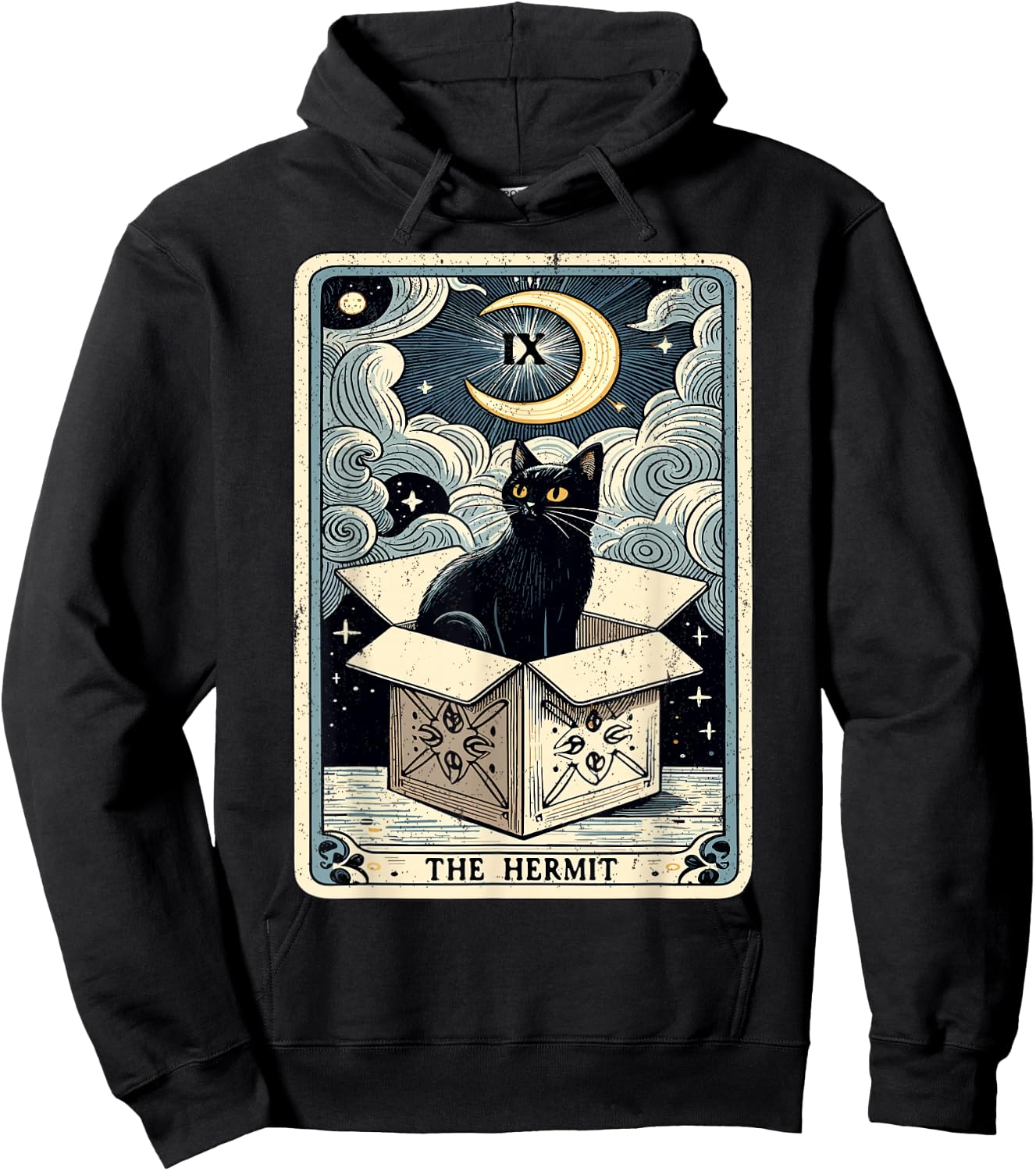 The Hermit Tarot Card Cat in Box Mystic Funny Cat Hoodie - Hoodie | Black