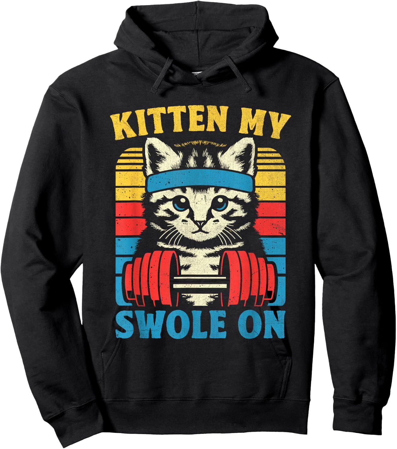 Funny Cat Kitten My Swole On Workout Cat Lover Retro Vintage Hoodie - Hoodie | Black
