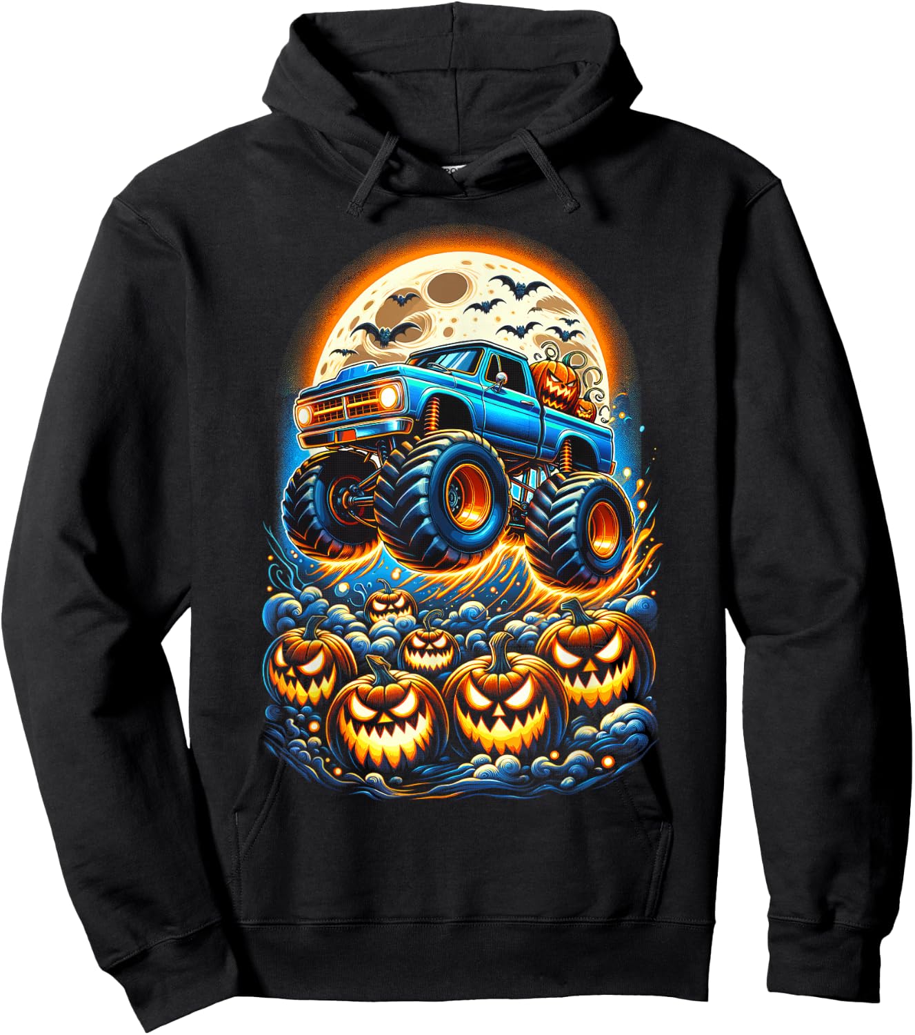 Halloween Monster Truck Jack O Lantern Boy Trick Treat Hoodie - Hoodie | Black
