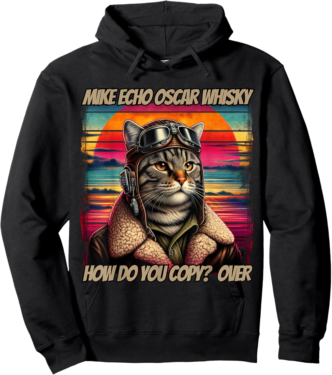 Retro Cat Pilot Mike Echo Oscar Whisky M.E.O.W Women Hoodie - Hoodie | Black