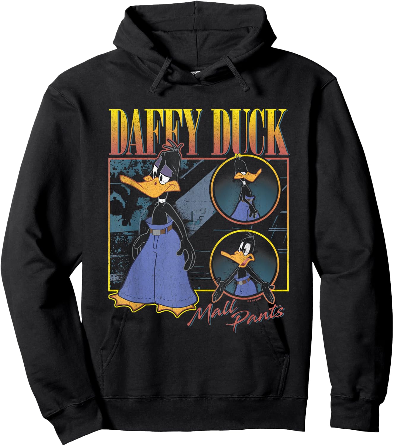 Looney Tunes Daffy Duck Mall Pants Showcase Vintage Panels Hoodie - Hoodie | Black