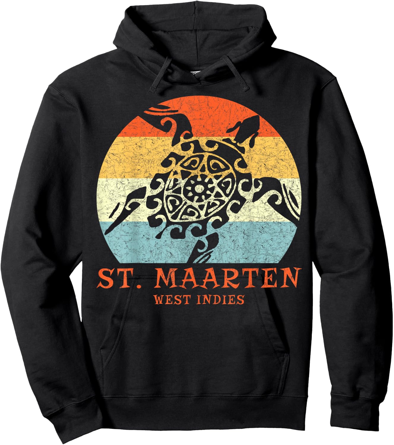 St. Martin, West Indies Vintage Retro Tribal Turtle Vacation Hoodie - Hoodie | Black
