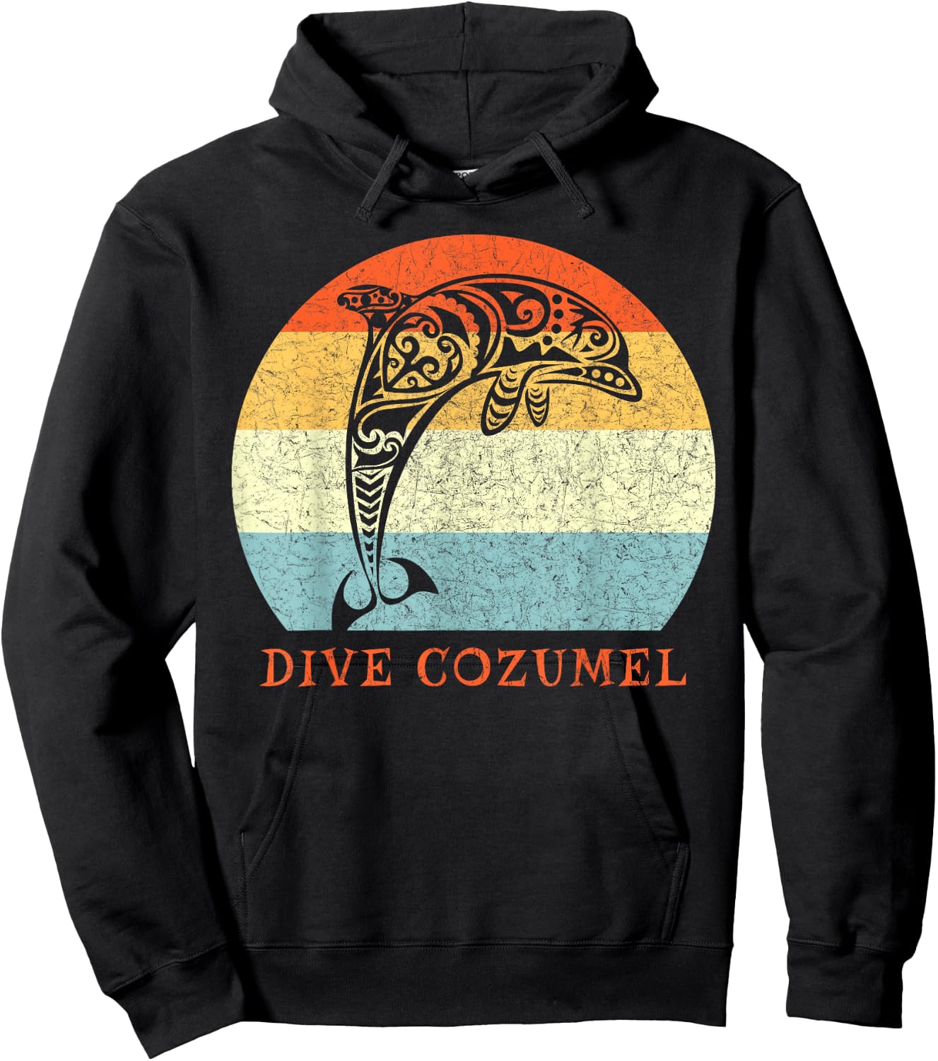 Dive Cozumel Vintage Retro Tribal Dolphin Vacation Hoodie - Hoodie | Black