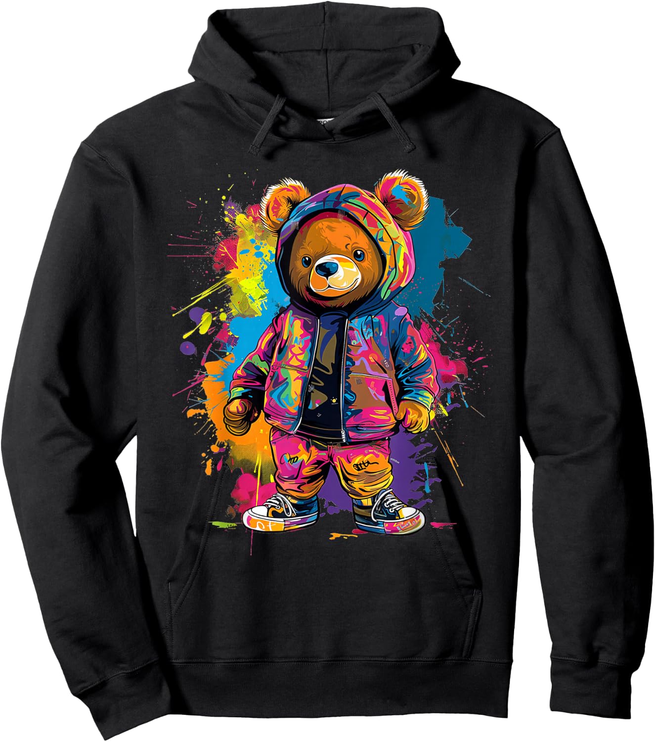 Colorful Teddy Bear Men Women Kids Hoodie - Hoodie | Black