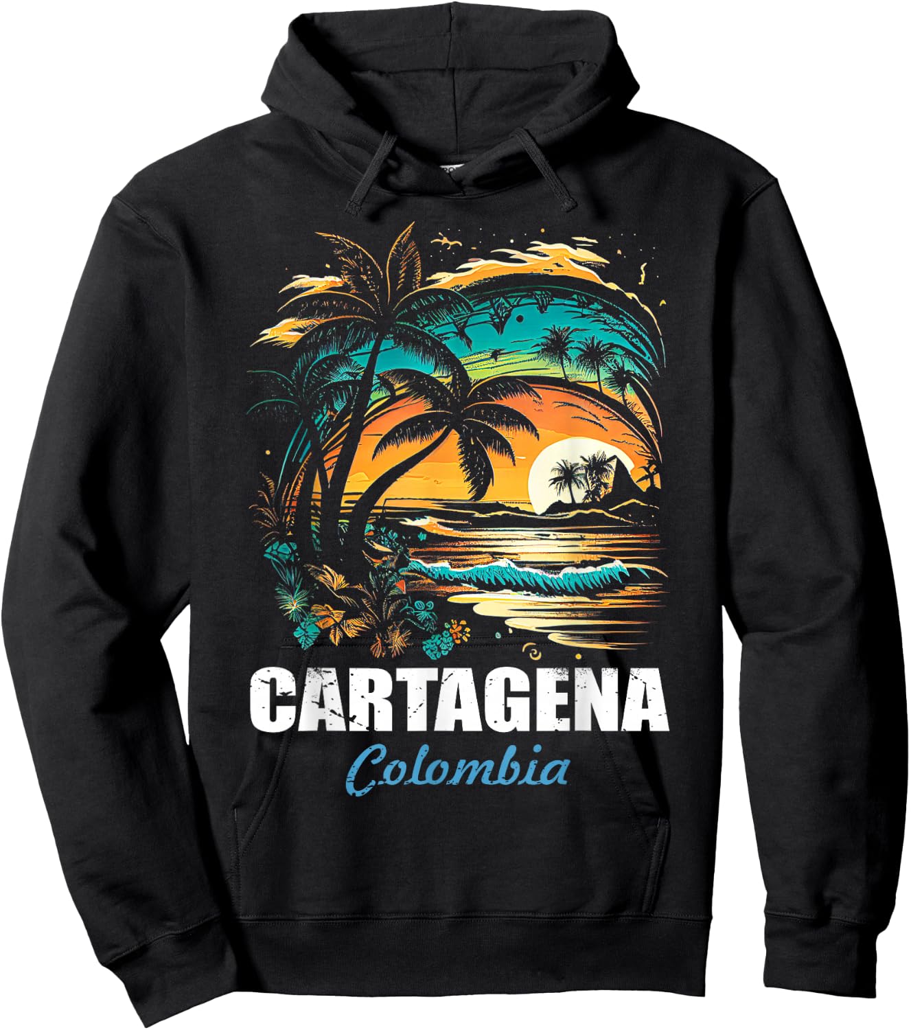 Retro Cartagena Colombia Sunset Vintage Vacation Souvenir Hoodie - Hoodie | Black