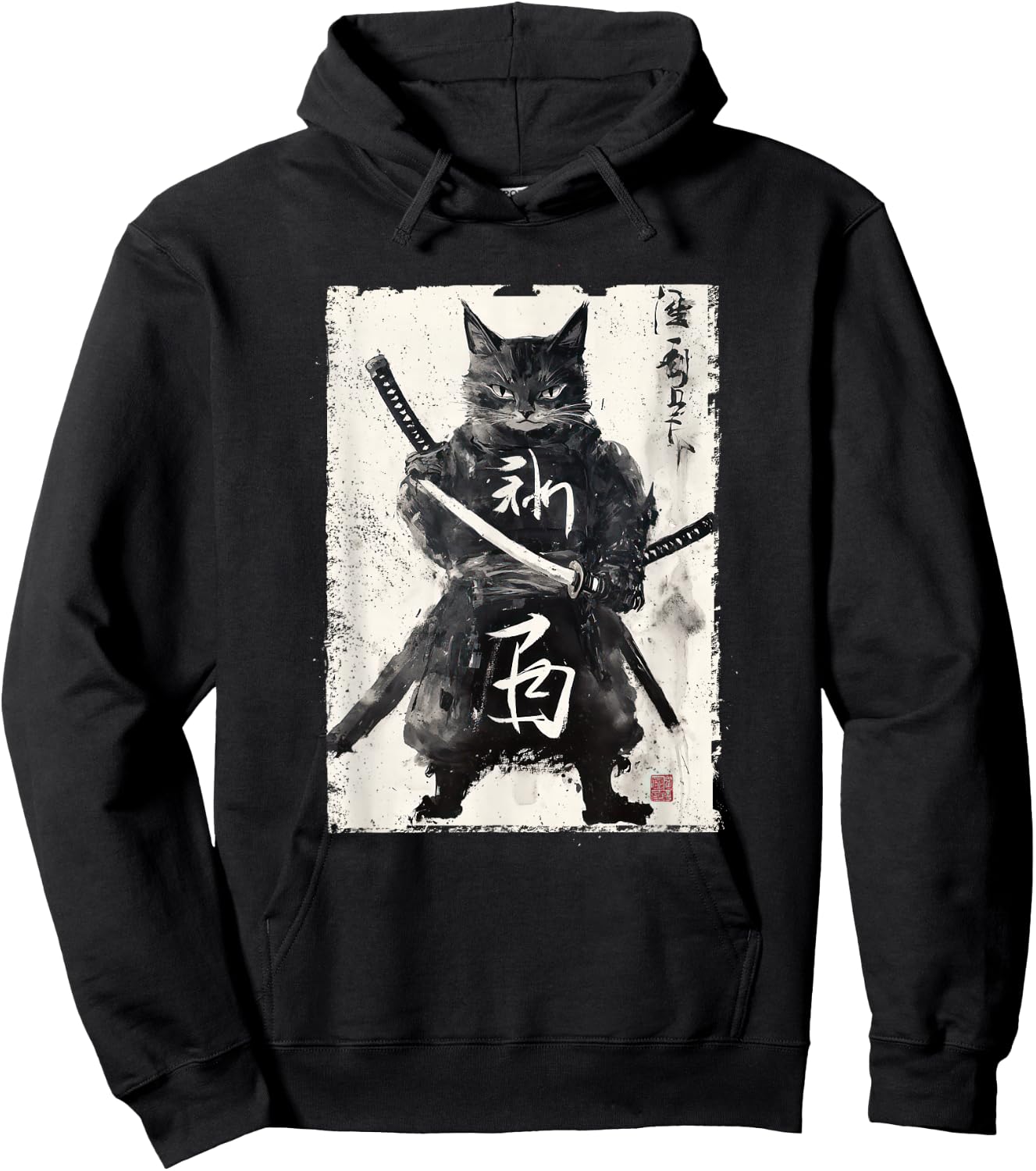 Vintage Samurai Cat Graphic Art Japanese Ukiyo-e Men Women Girls Kids Hoodie - Hoodie | Black