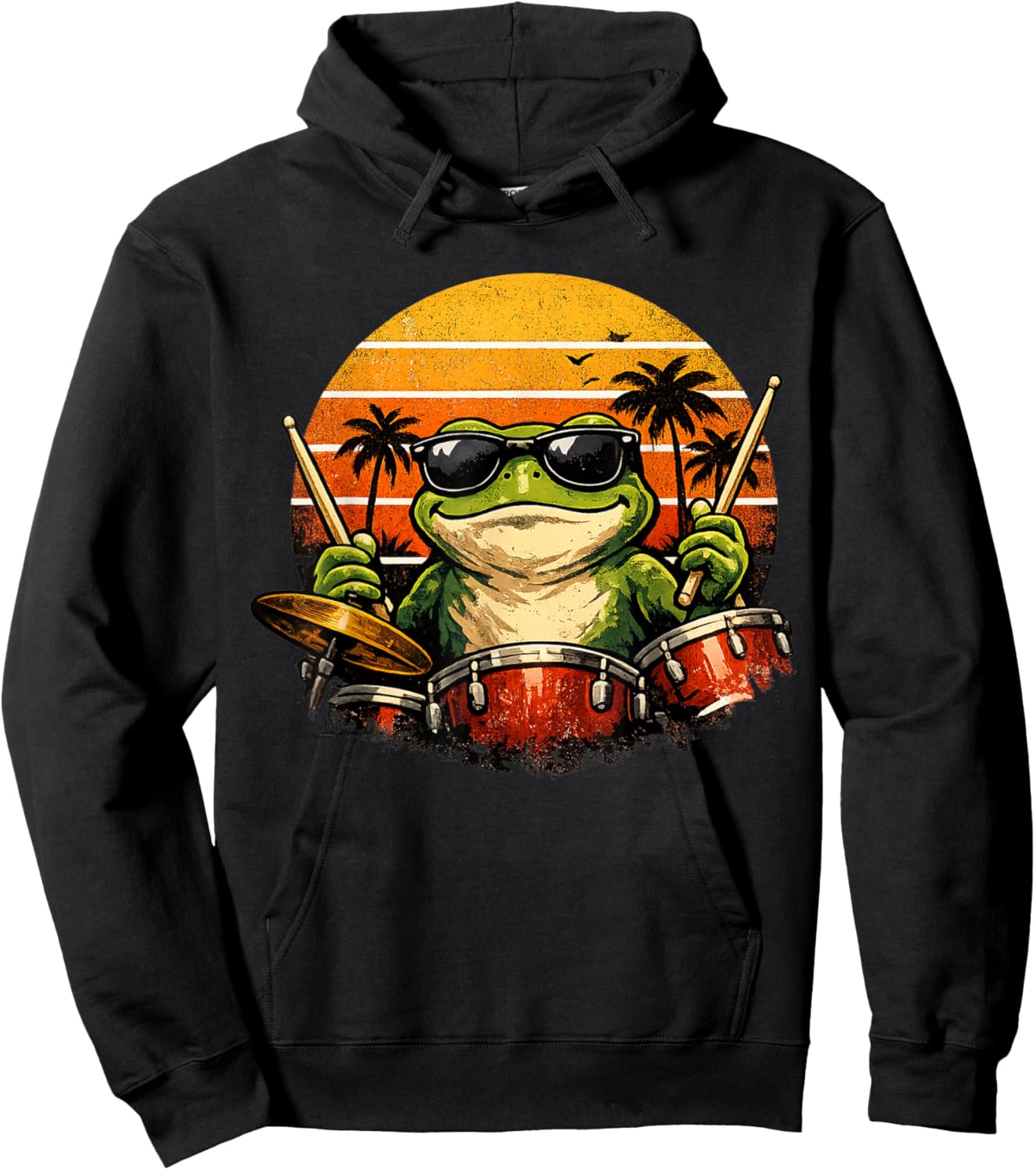 Retro Frog Rock Drummer Funny Drums Enthusiast Hoodie - Hoodie | Black