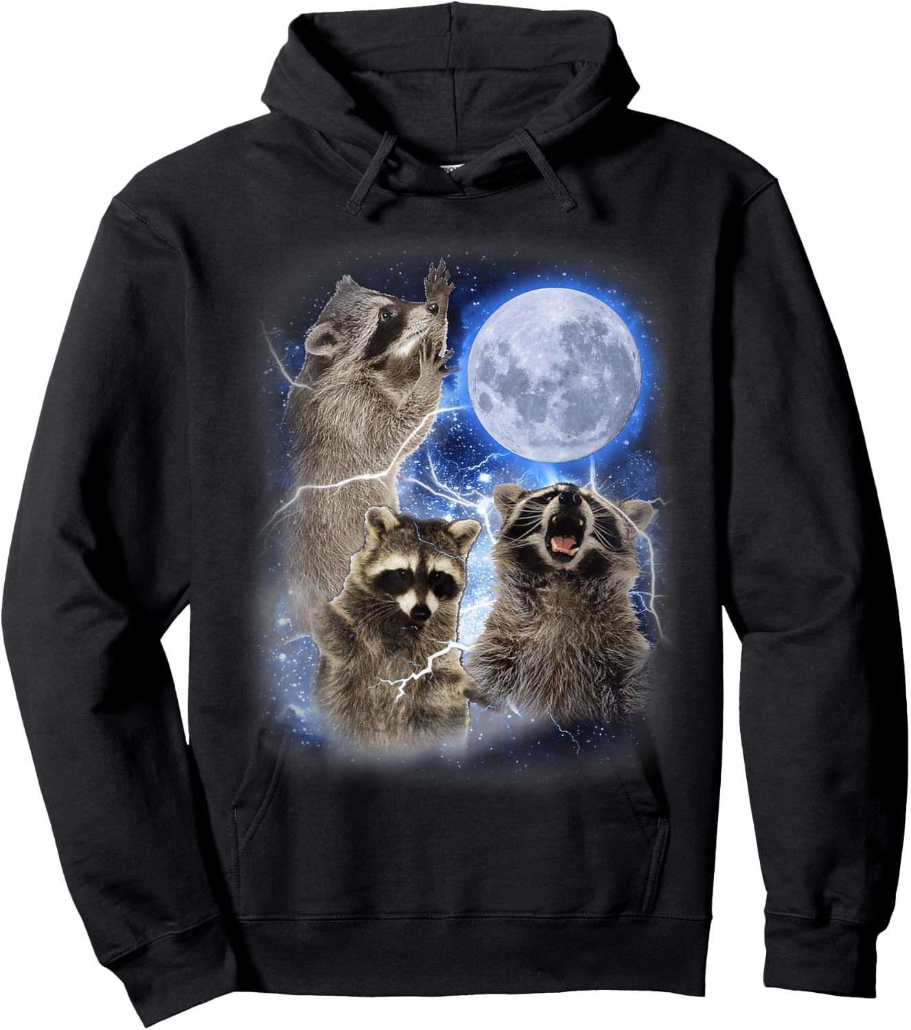 3 Raccoons Moon Raccoon Howling at Moon Funny Weird Cursed Hoodie - Hoodie | Black
