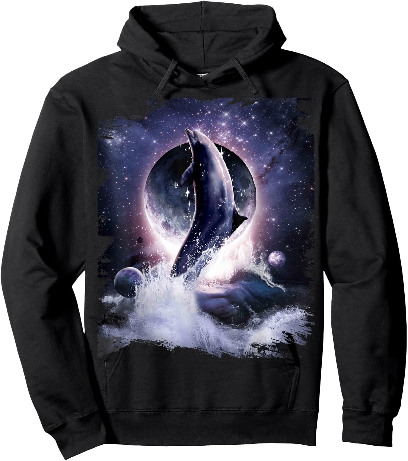 Moon Dolphin Space Galaxy Dolphins Hoodie - Hoodie | Black