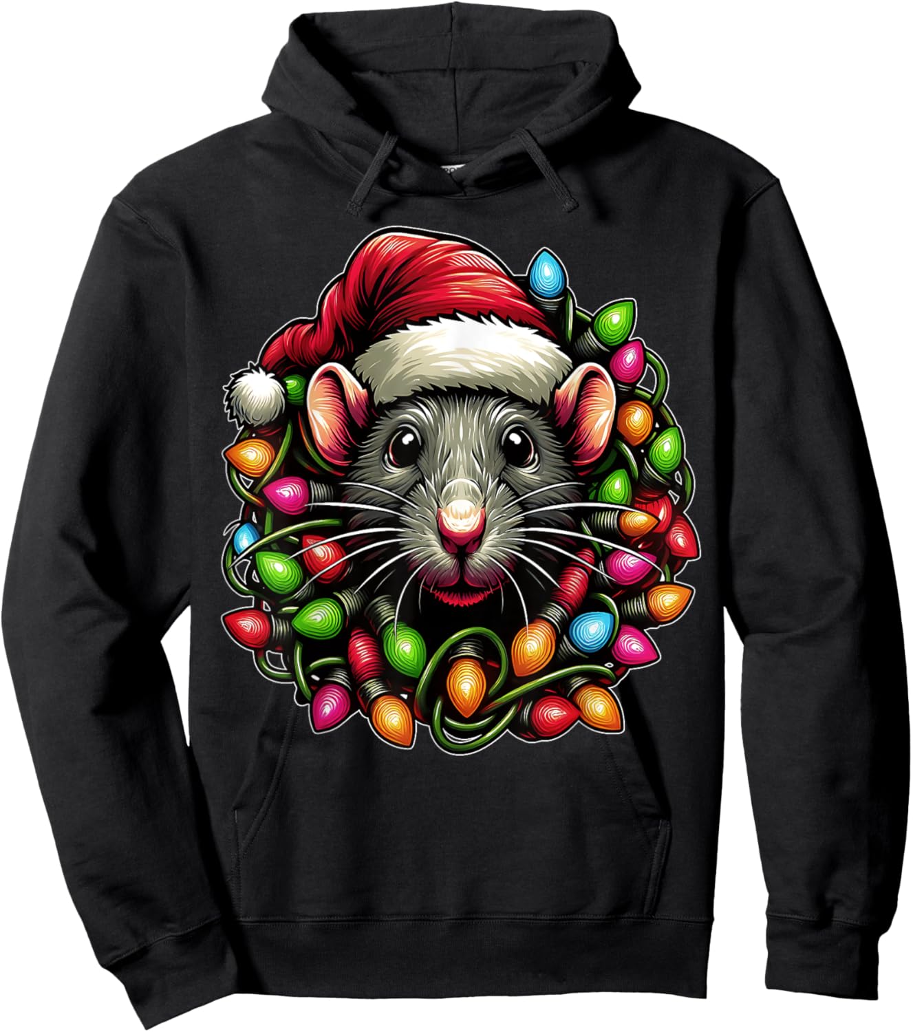 Rat Mouse Christmas Hat Xmas Hoodie - Hoodie | Black