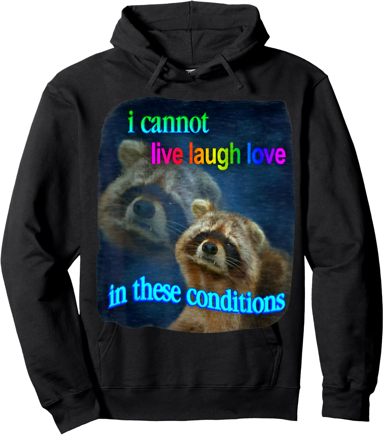 Raccoon Funny I Cannot Live Laugh Loves In These Conditions Hoodie - Hoodie | Black