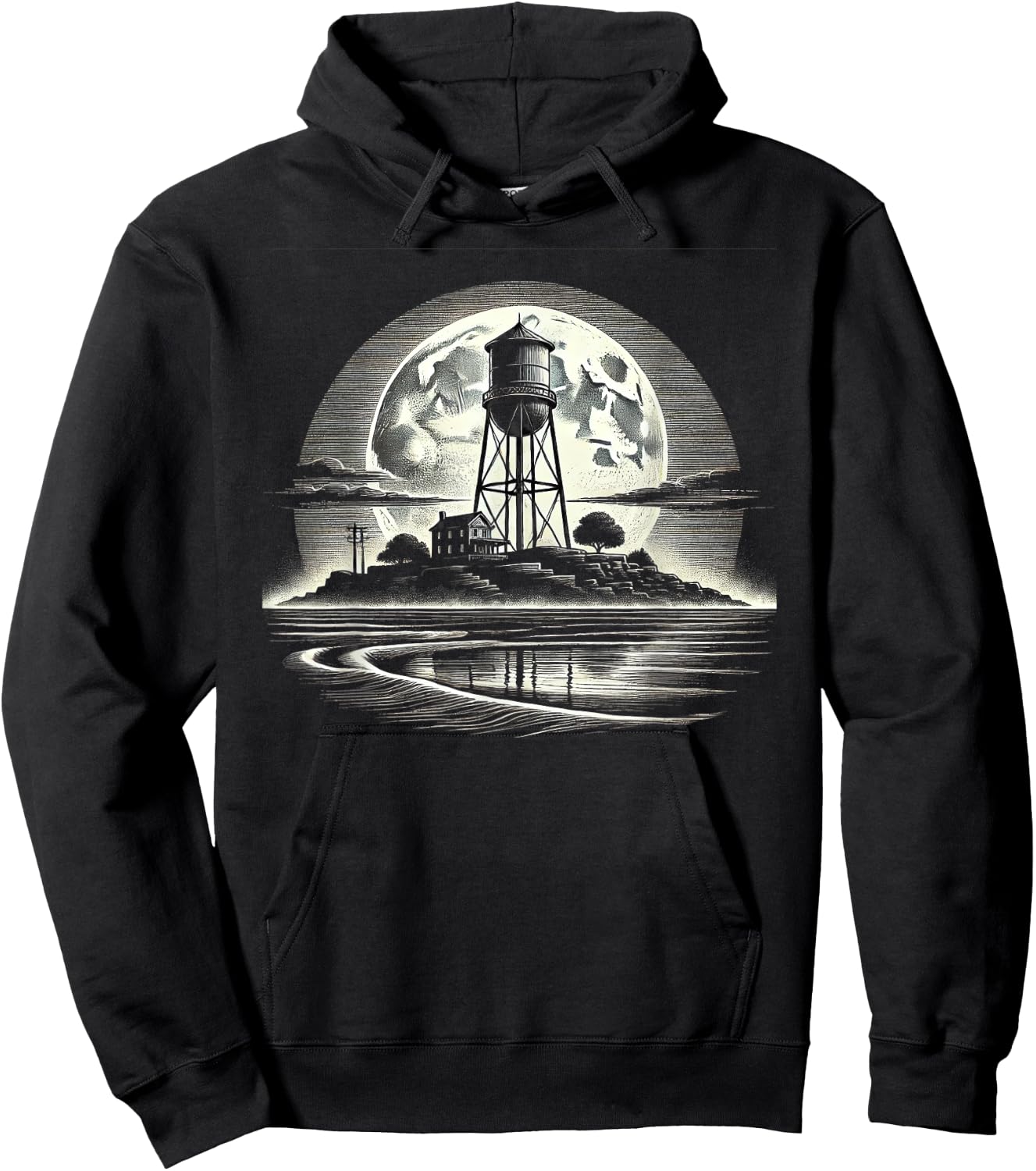 Rustic Water Tower Design - Moonlight Night Hoodie - Hoodie | Black
