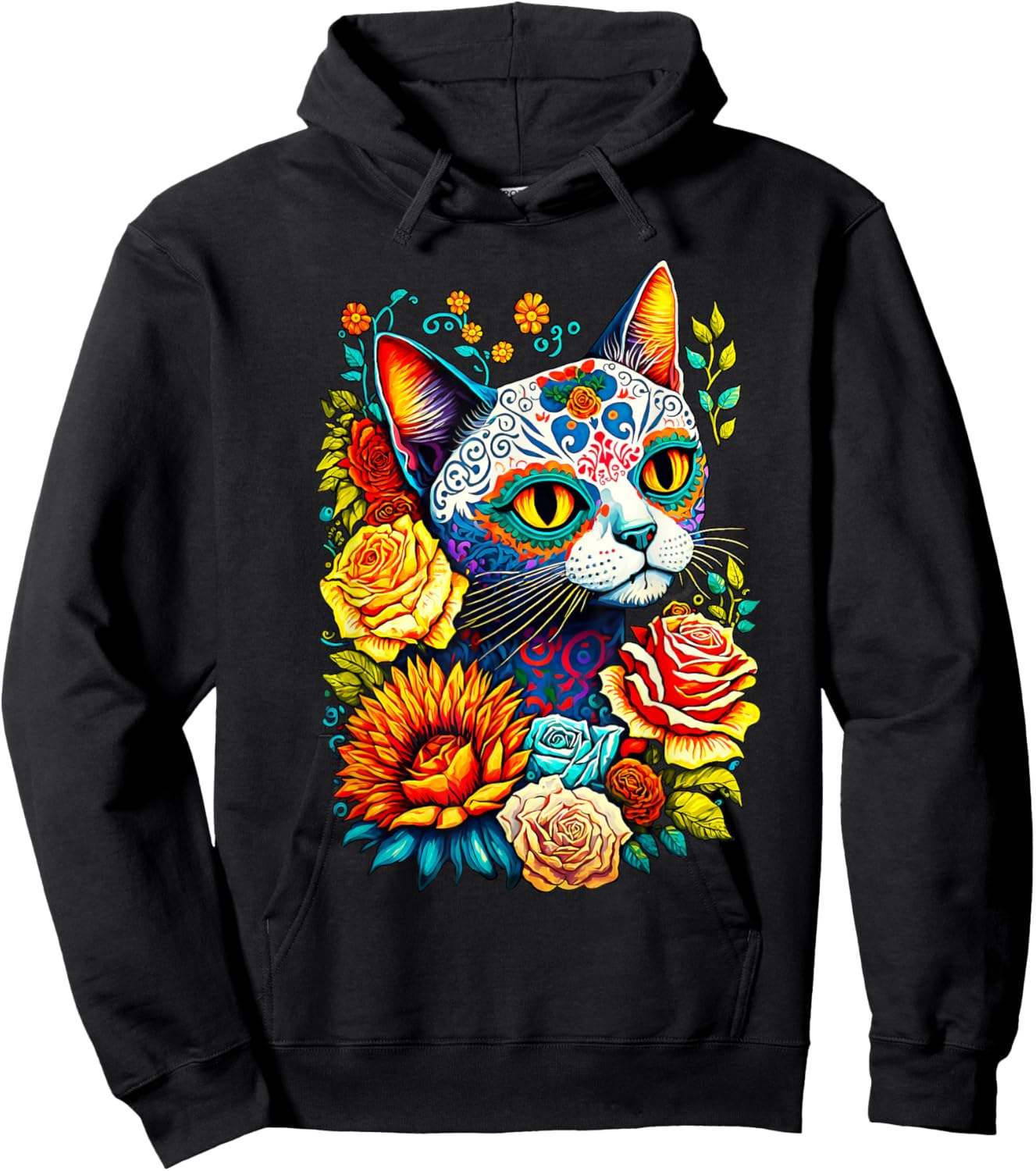 Sugar Skull Cat Dia De Los Muertos Catrina Day Of The Dead Women Kids Hoodie - Hoodie | Black