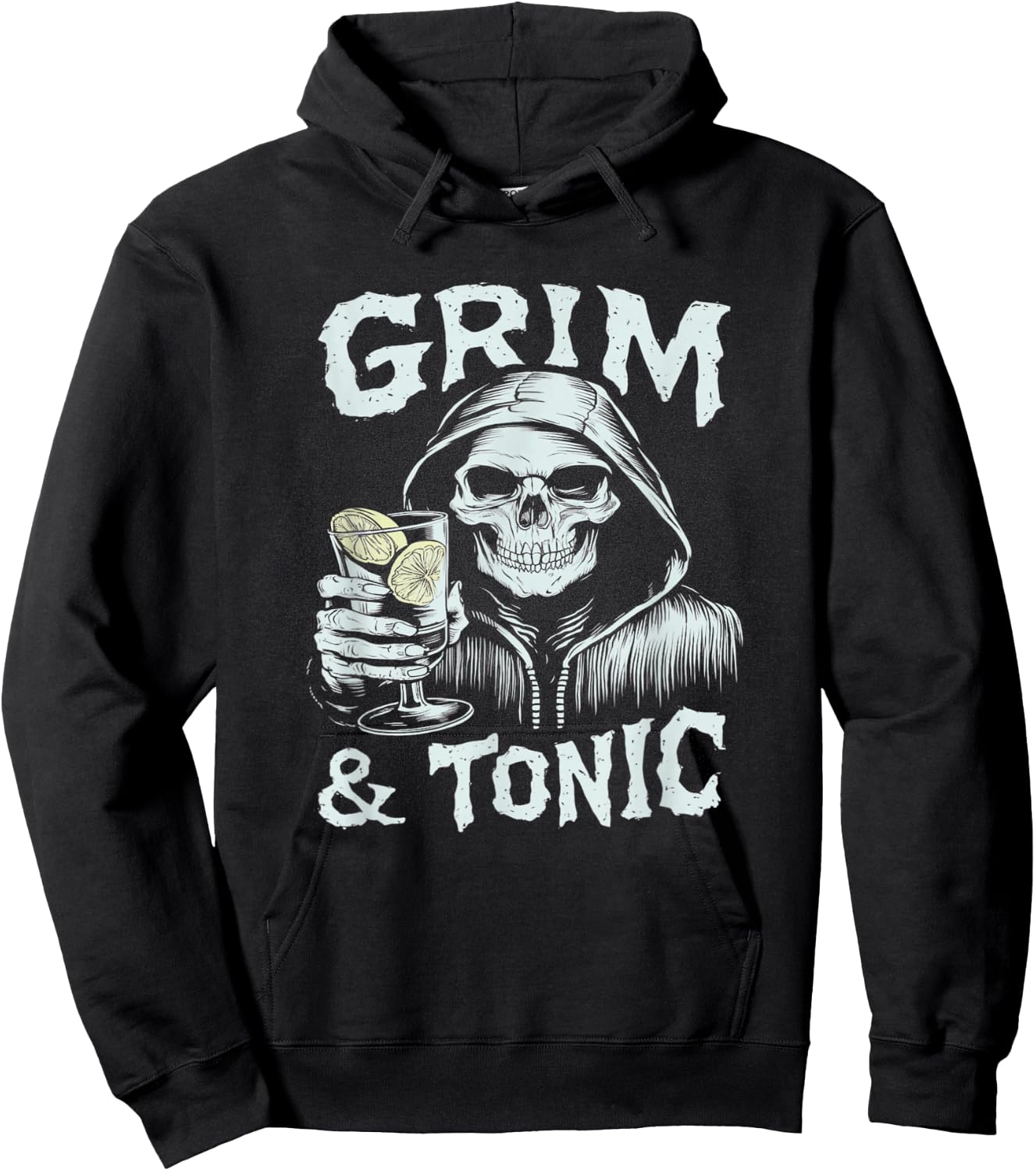 Grim & Tonic Skeleton Drinking GIn Halloween Alcohol Pun Hoodie - Hoodie | Black